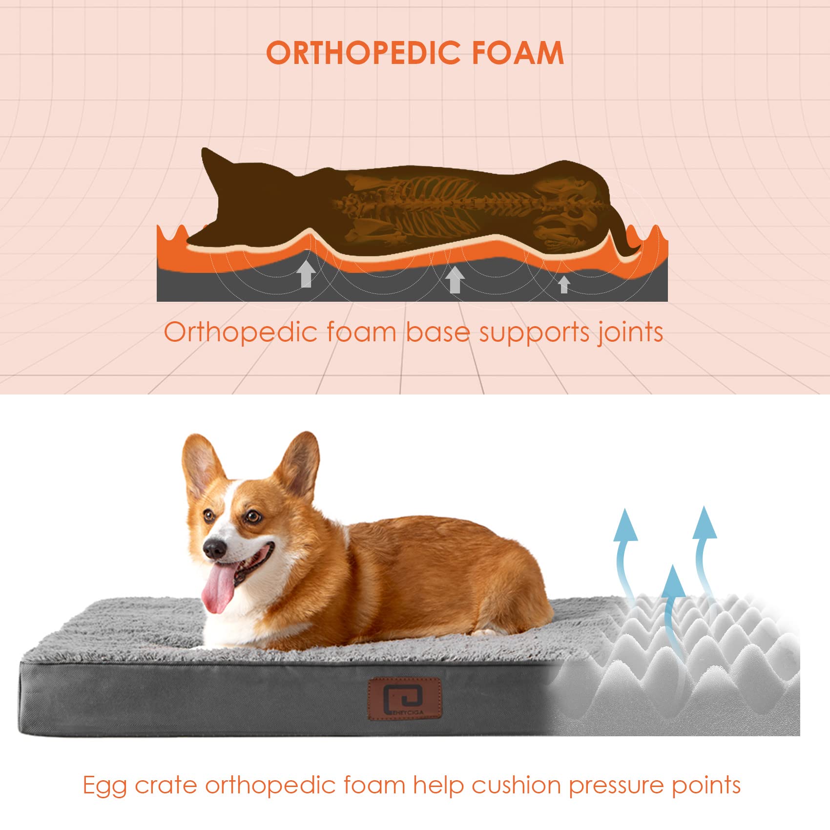 EHEYCIGA orthopedic XL dog bed gray 41x27 provides sturdy support for large dogs.