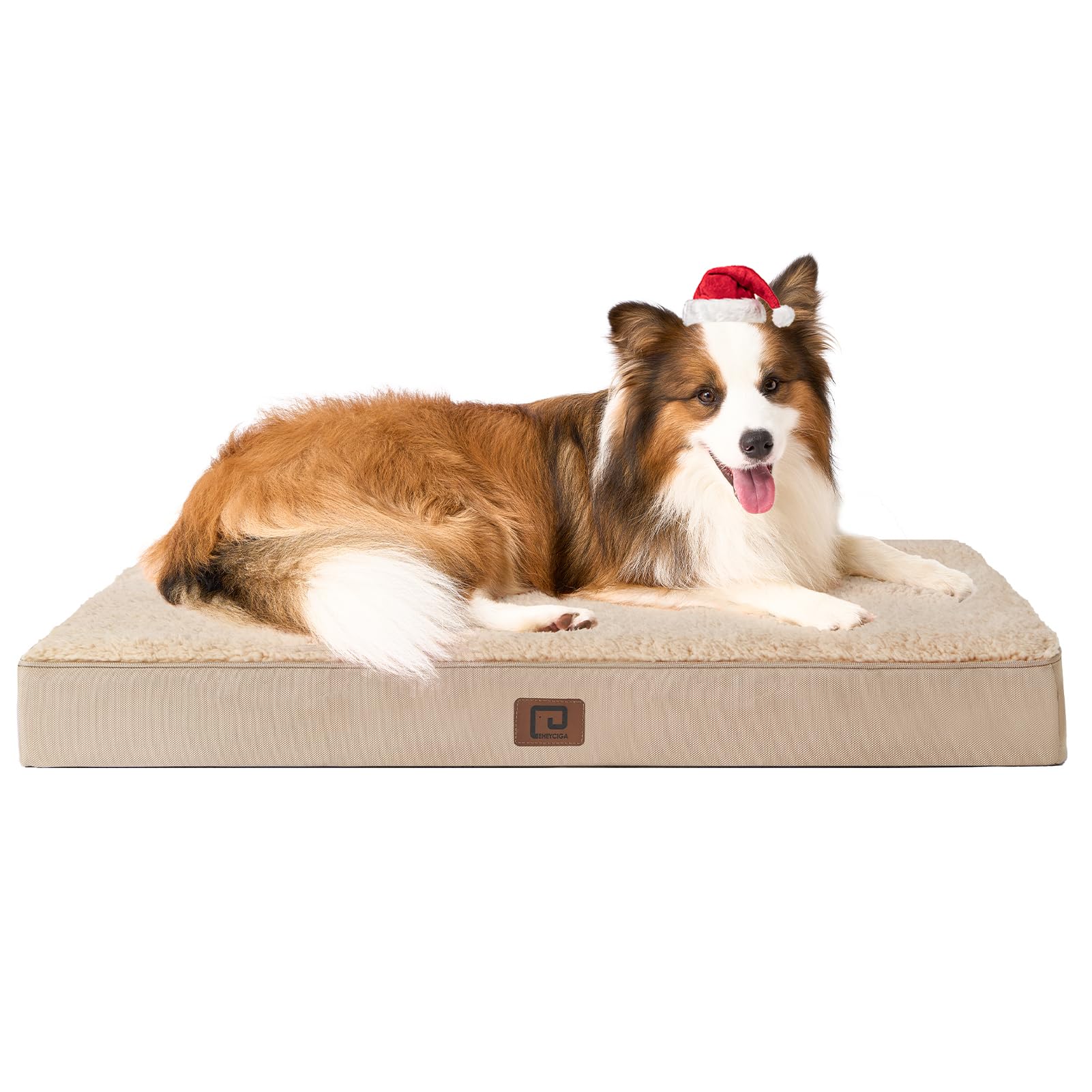 EHEYCIGA orthopedic XL dog bed in khaki with removable cover for easy cleaning