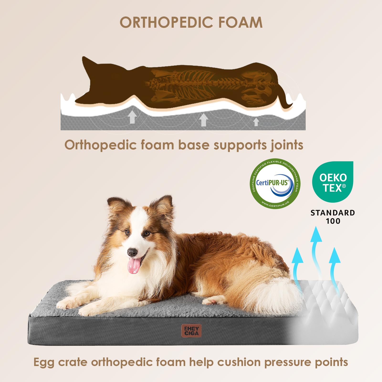 EHEYCIGA bed uses 3.5-inch egg-crate foam for firm, ergonomic support.
