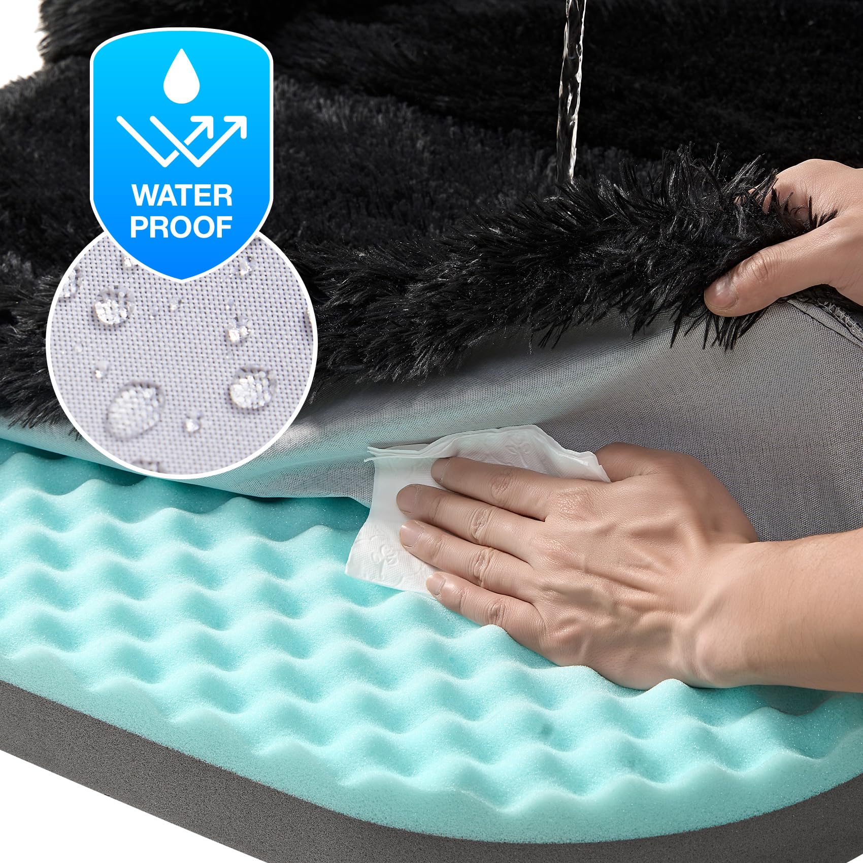 EHEYCIGA waterproof liner under the faux fur cover protects the core.
