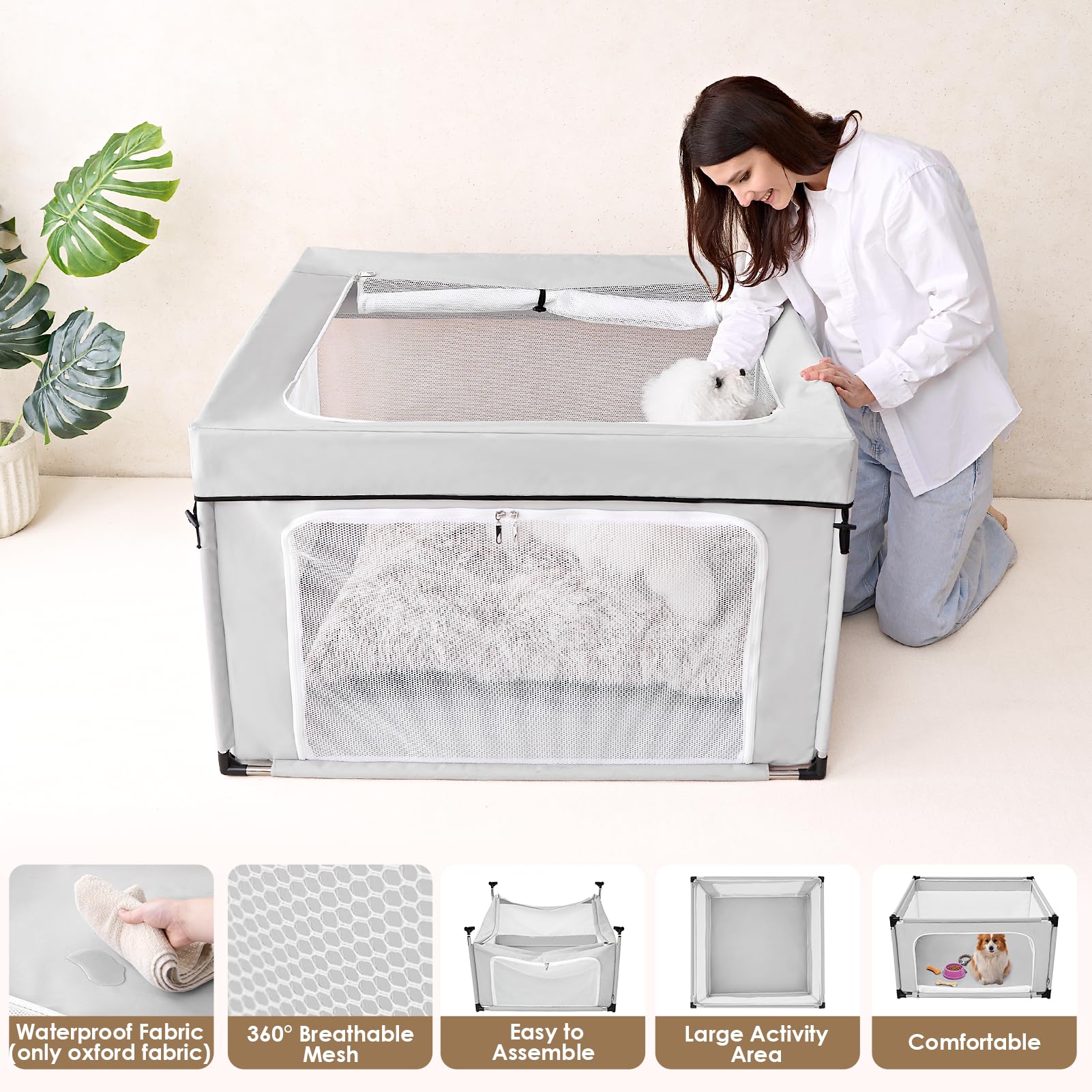 EHEYCIGA playpen top-cover attachment demonstrates versatile usage options.