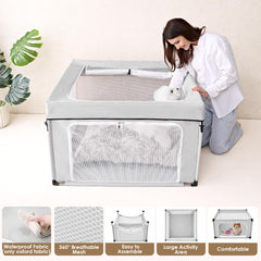 EHEYCIGA playpen top-cover attachment demonstrates versatile usage options.