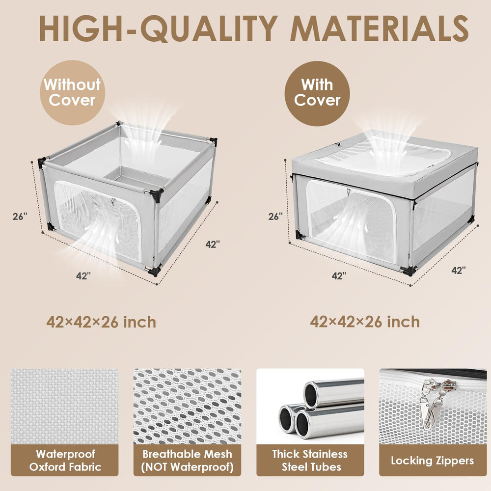 EHEYCIGA puppy playpen door close-up highlights secure zipper access for easy entry.