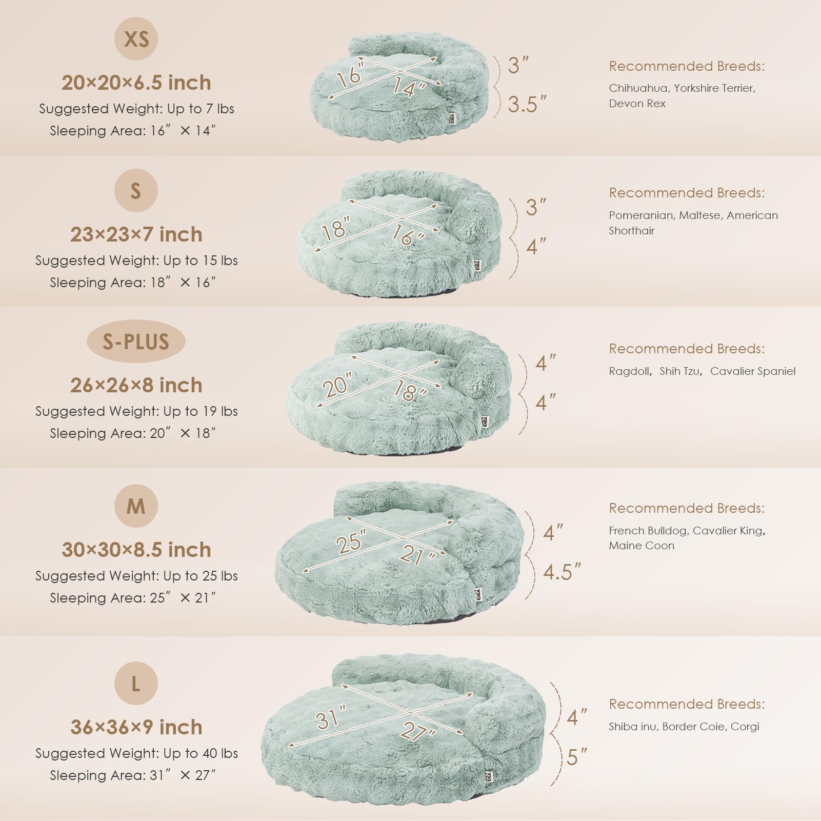 EHEYCIGA small dog bed sage green side view showing secure placement.