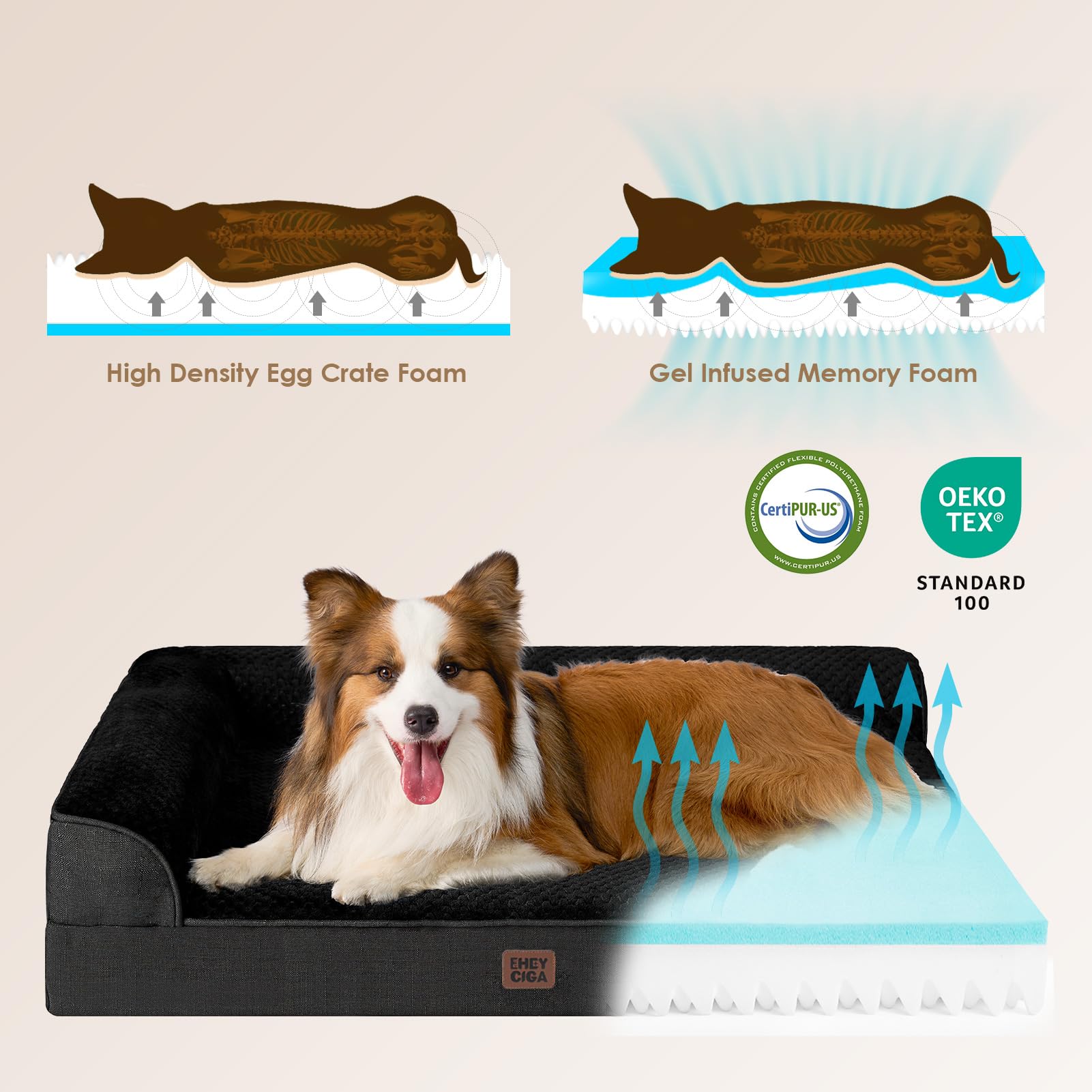 EHEYCIGA soft flannel sleeping surface creates a cozy resting spot.