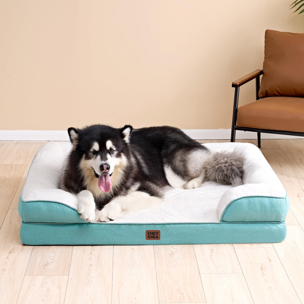 EHEYCIGA turquoise-blue dog bed closeup fabric shows durable soft surface