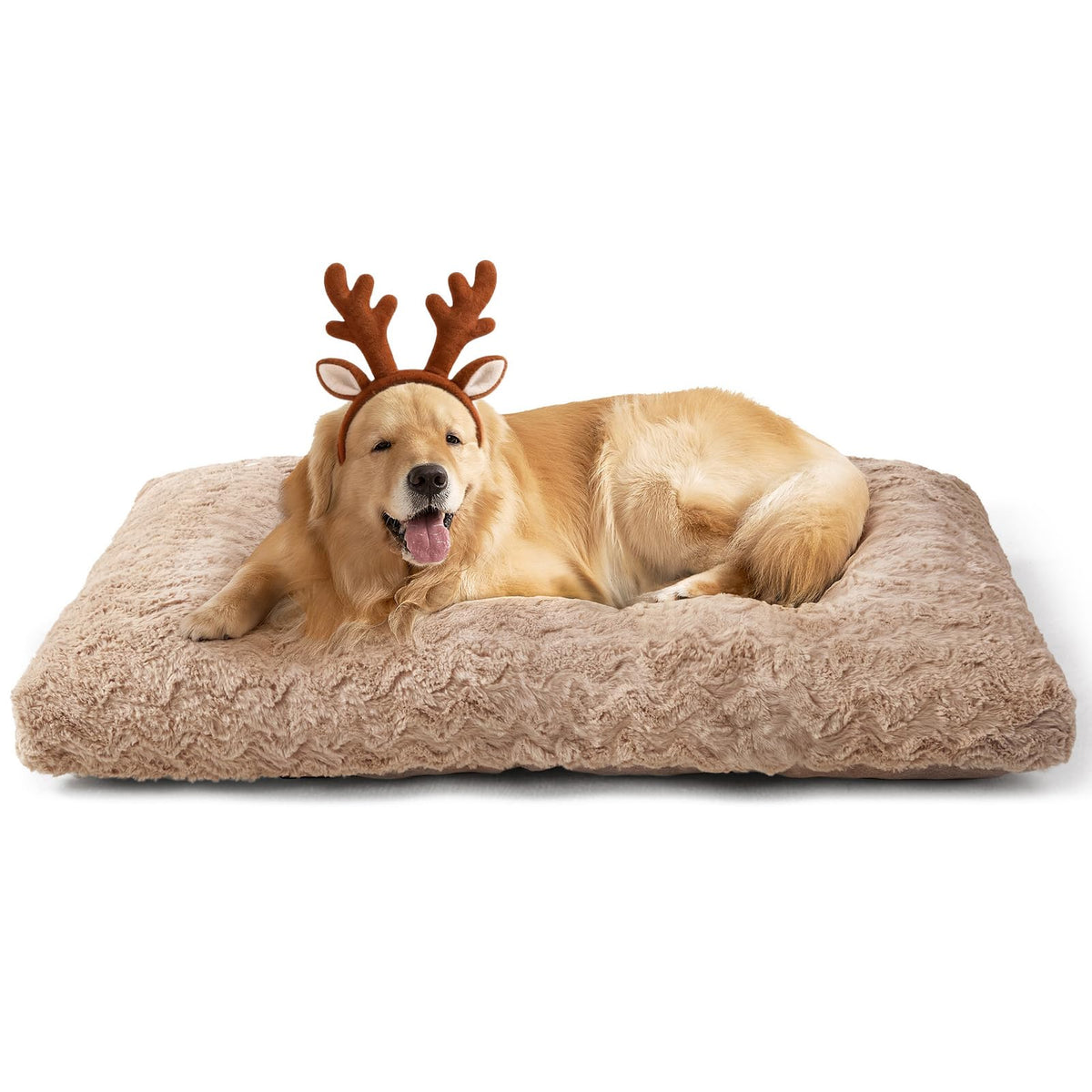 EHEYCIGA Washable Dog Crate Bed camel front view; roomy XL size for crate naps.