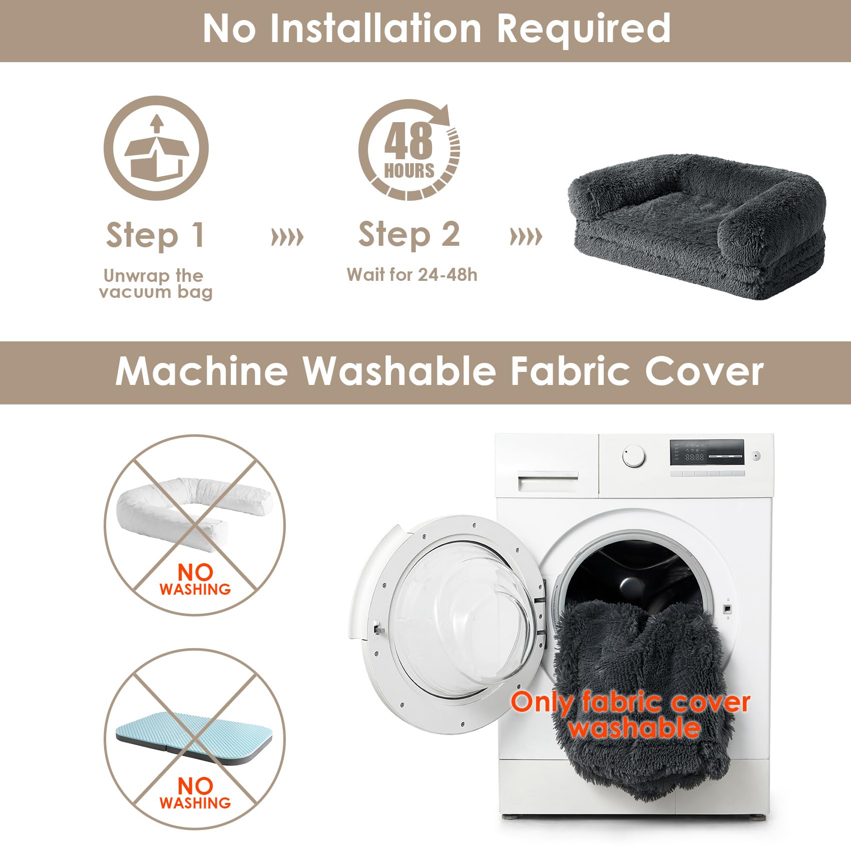EHEYCIGA washable-faux-fur-cover; easy cleaning at low temperatures.