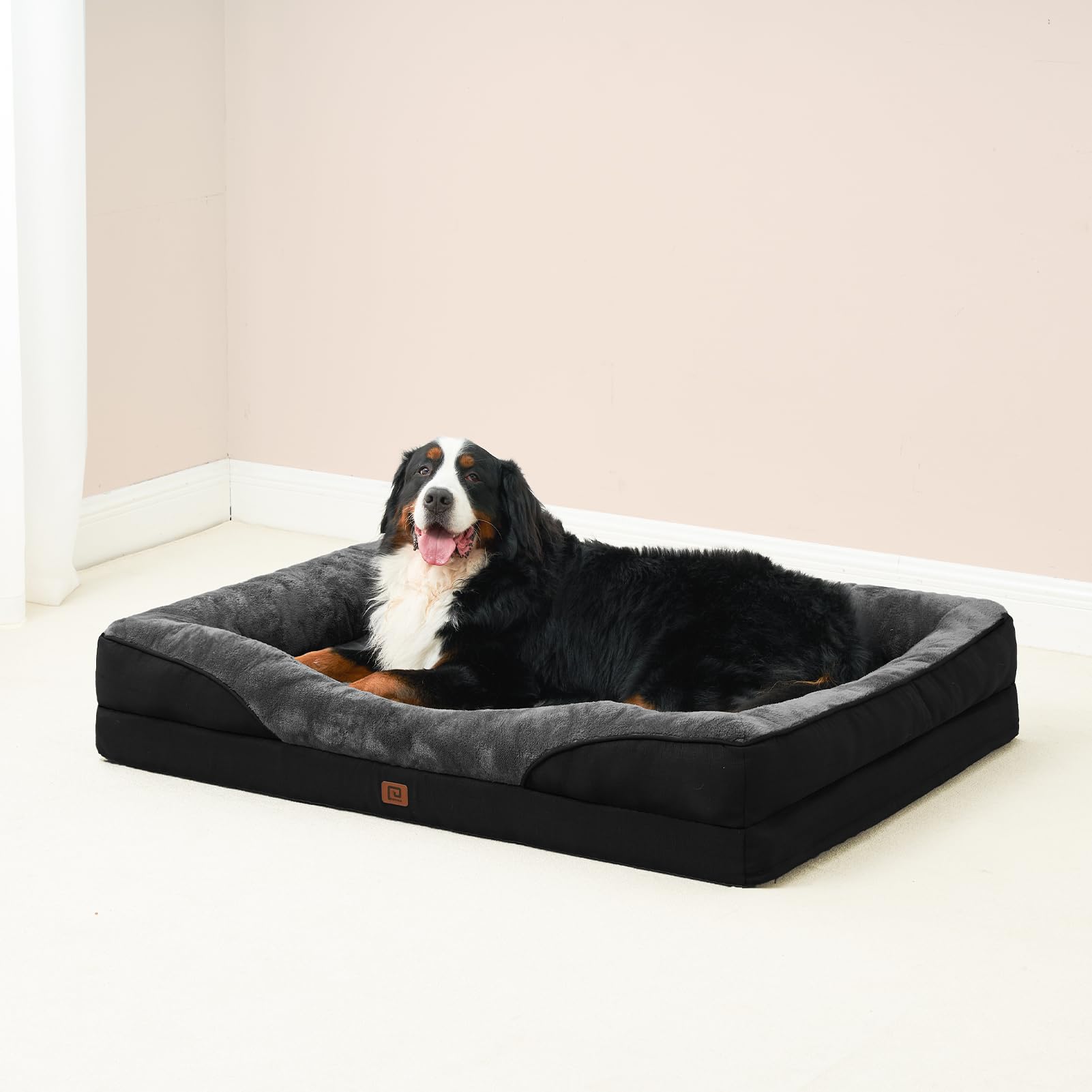 EHEYCIGA XL dog bed color grey black view emphasizing style and practical use