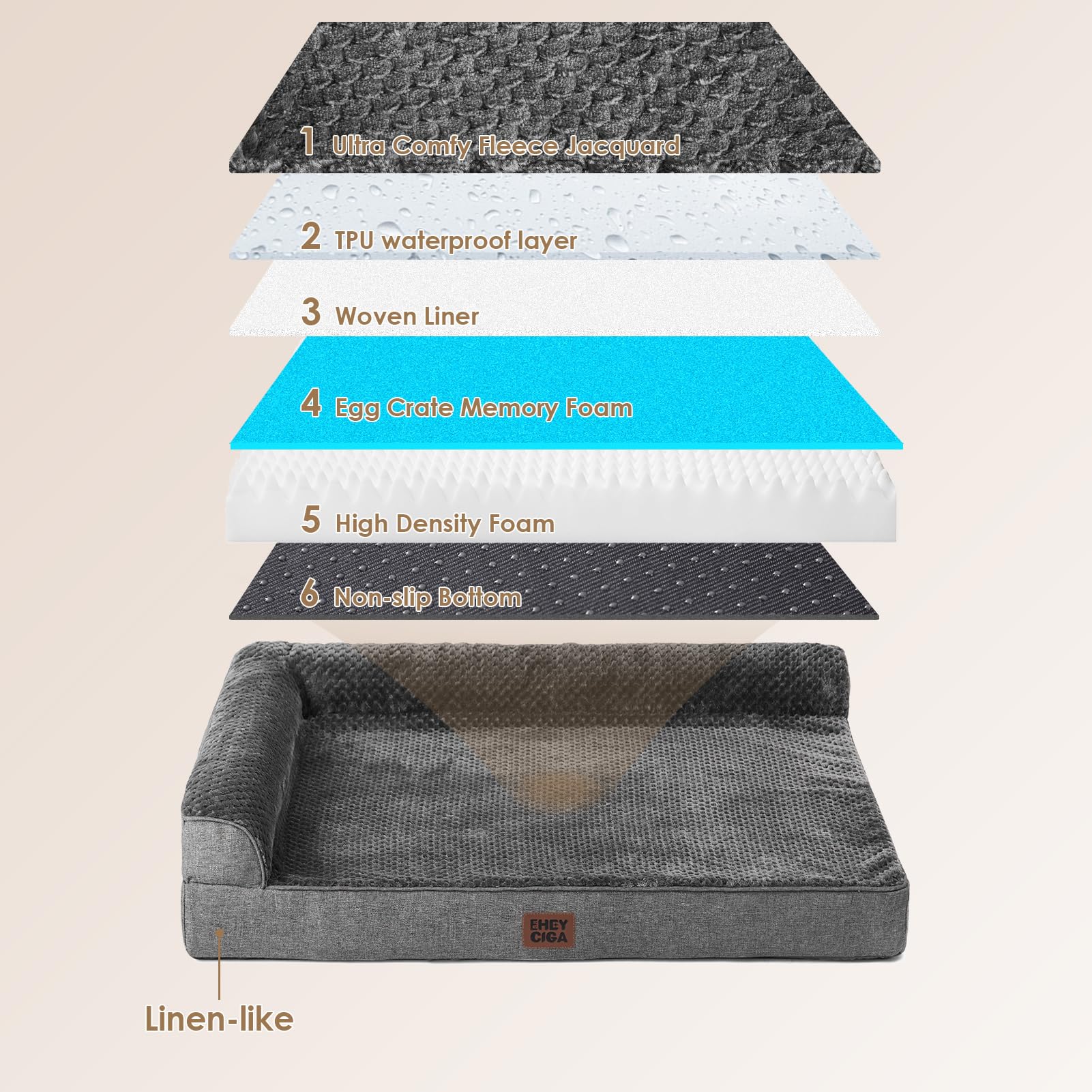 EHEYCIGA XL dog bed has a non-slip bottom to keep it steady during use.