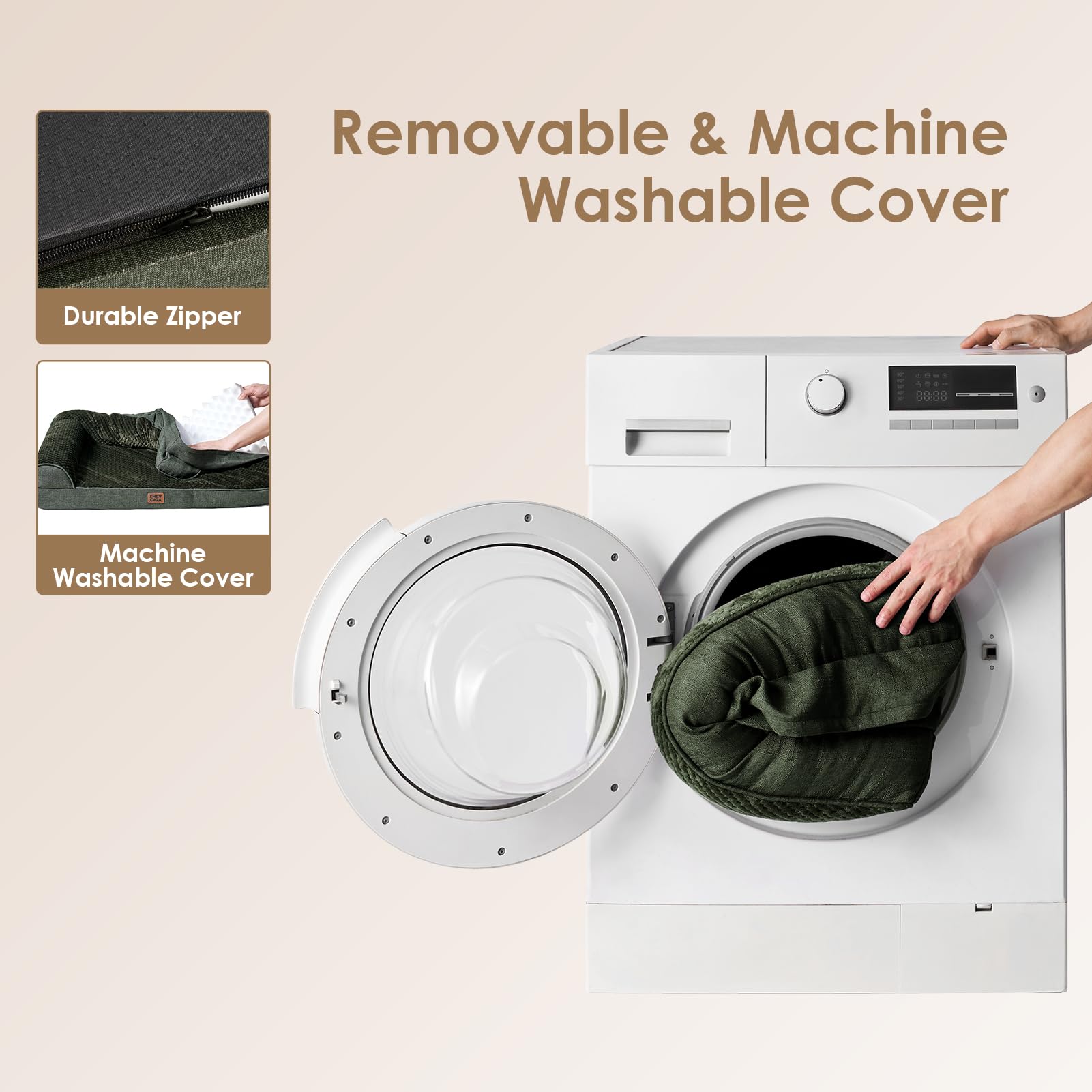 Removable zippered cover of EHEYCIGA bed for easy cleaning