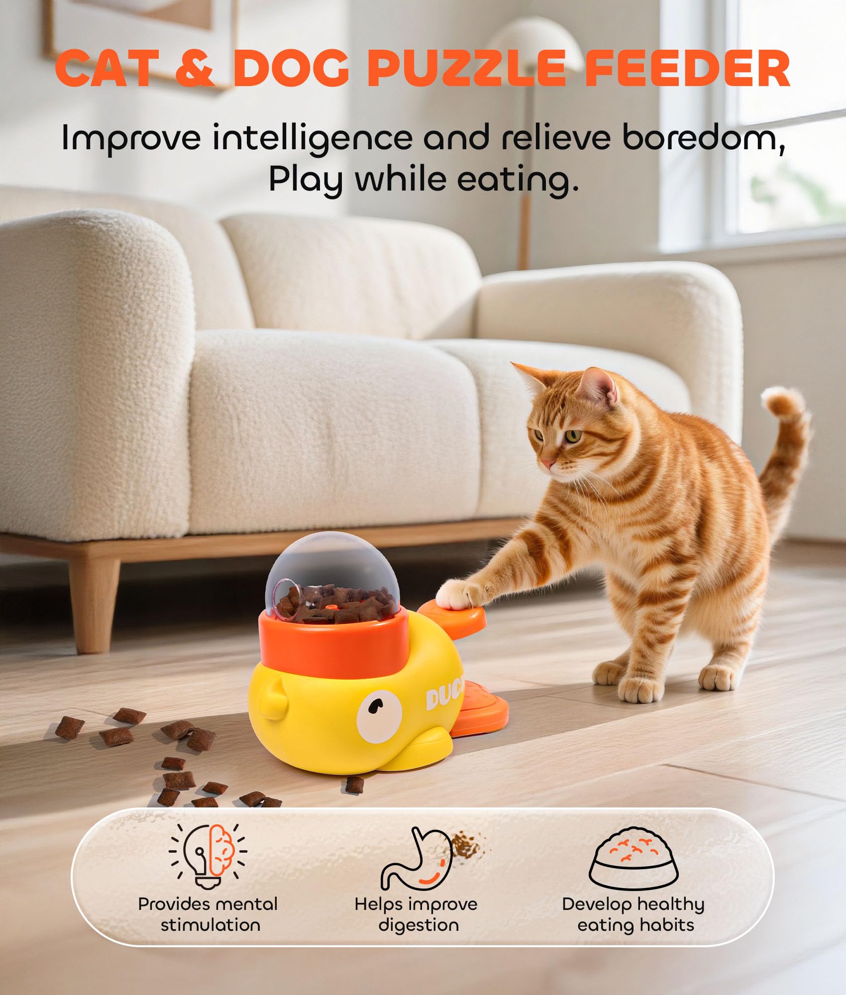 Slow-feeder design encourages mindful eating during mealtime with the puzzle toy.