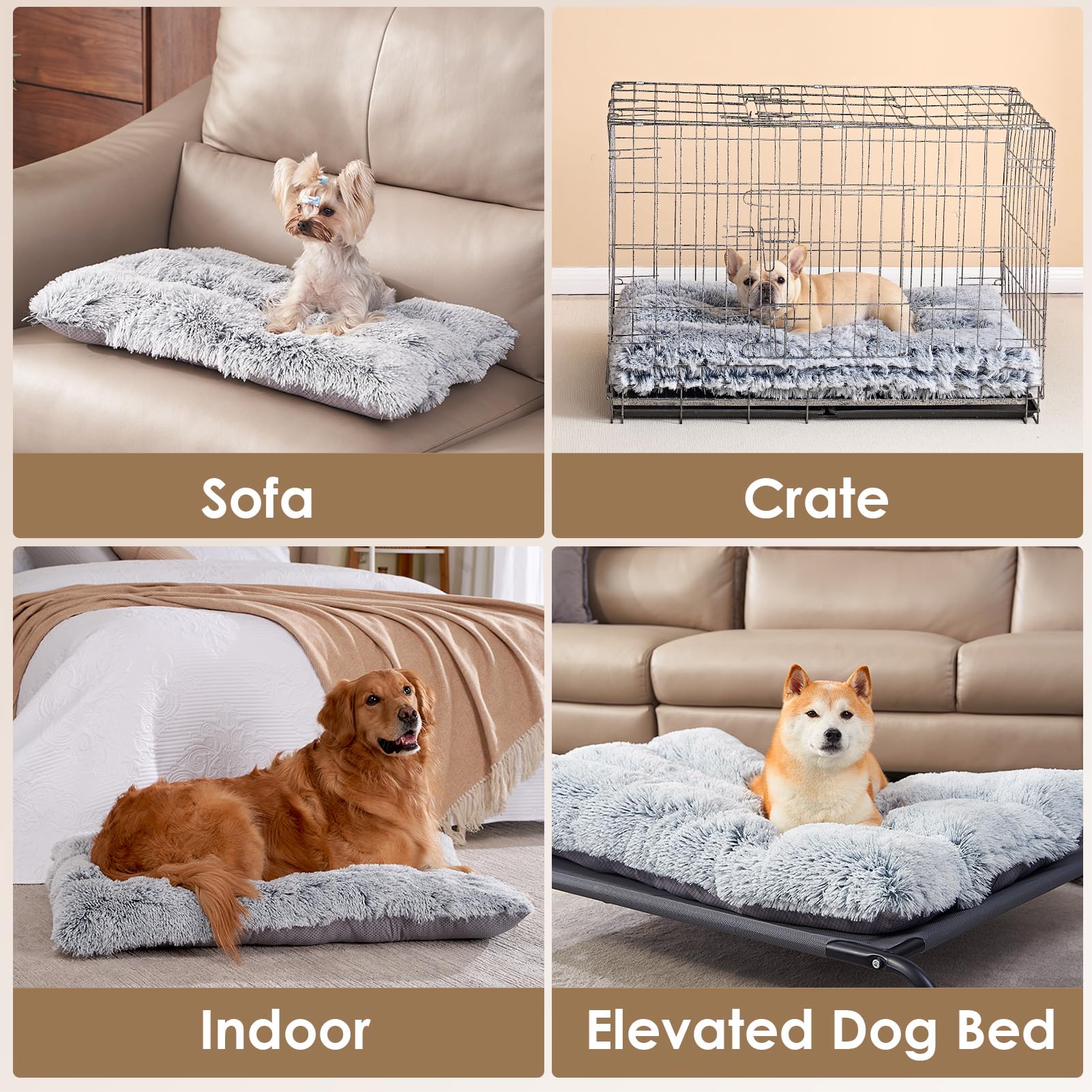 EHEYCIGA fluffy multiple-sizes option supports various small breeds and crate setups