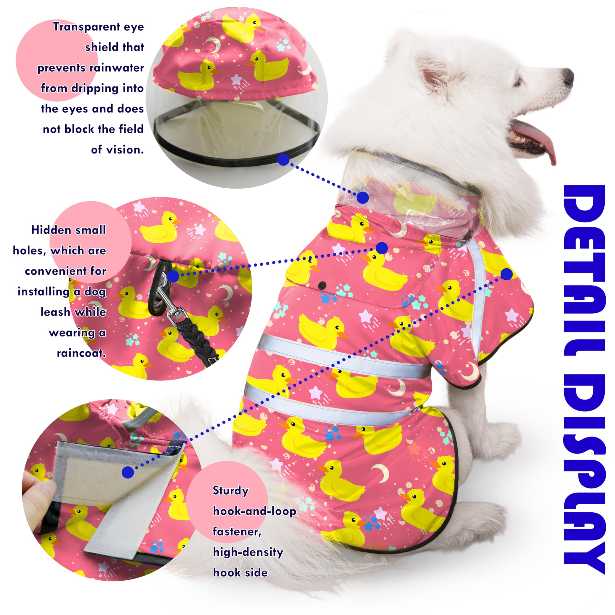 Eiaayer dog raincoat reflective stripe for visibility in low light.