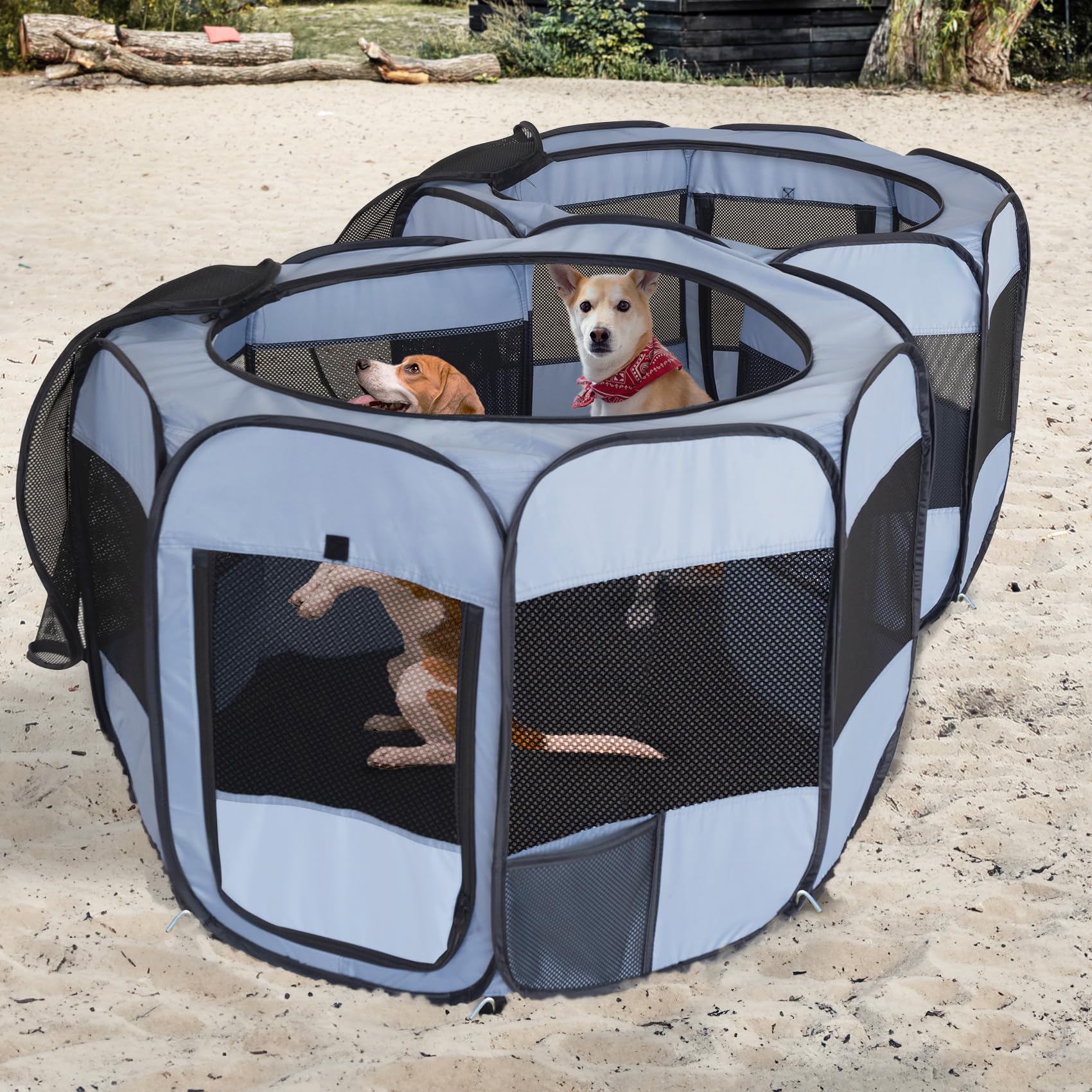 EighteenTek 2-in-1 XLarge Playpen can be used outdoors for flexible pet space.