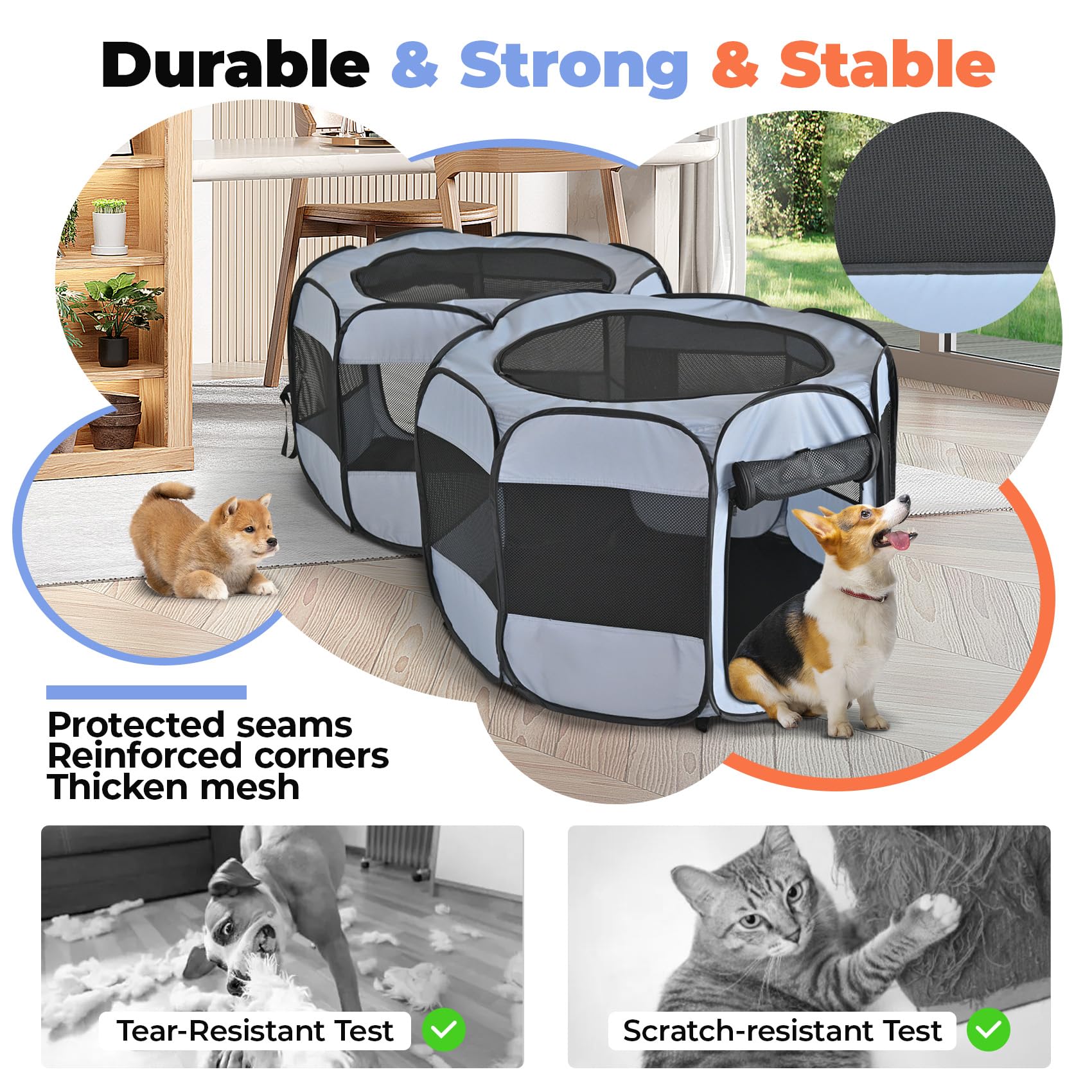 EighteenTek 2-in-1 XLarge Playpen is portable and foldable for travel and storage.