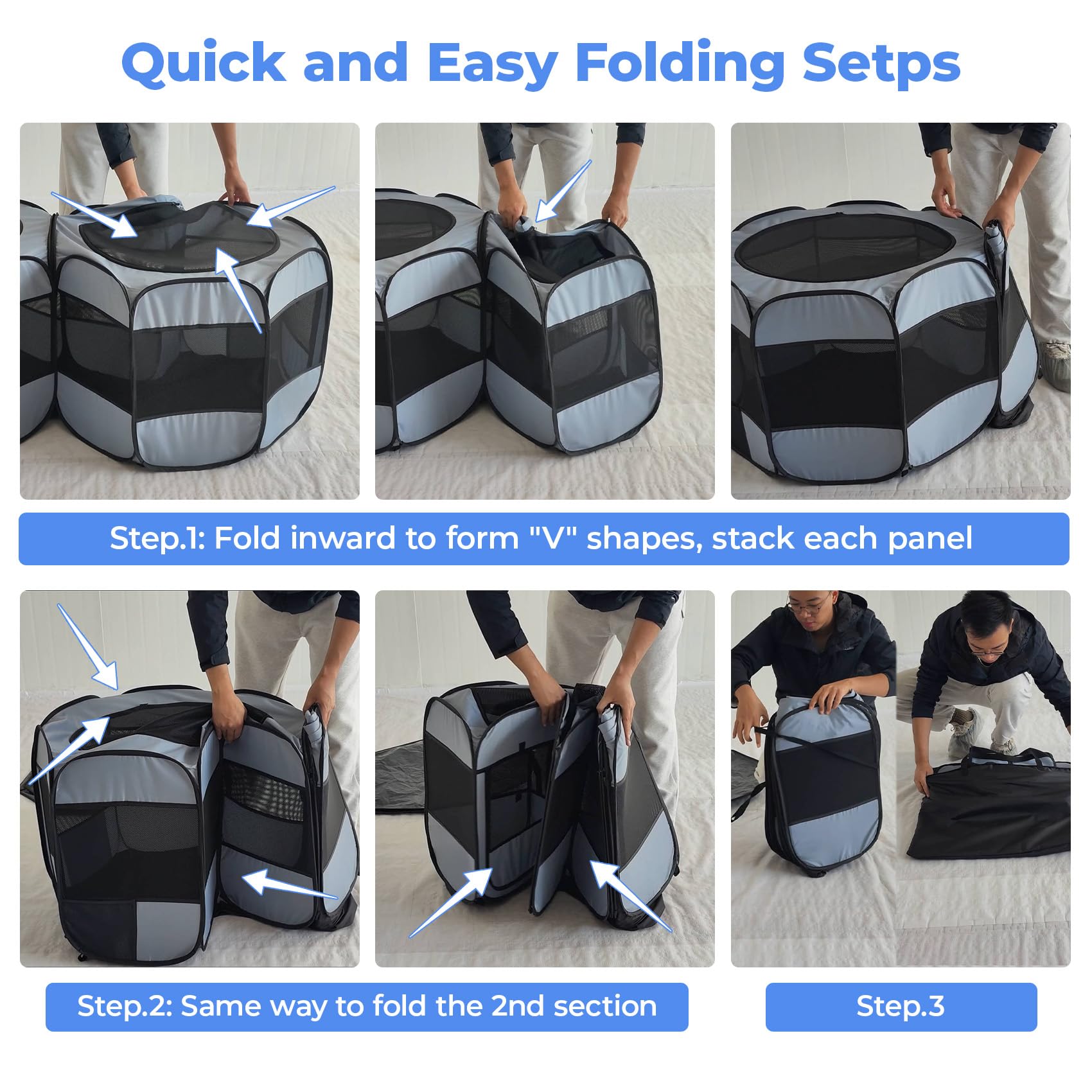 EighteenTek 2-in-1 XLarge Playpen roll-up doors enable easy pet entry and exit.