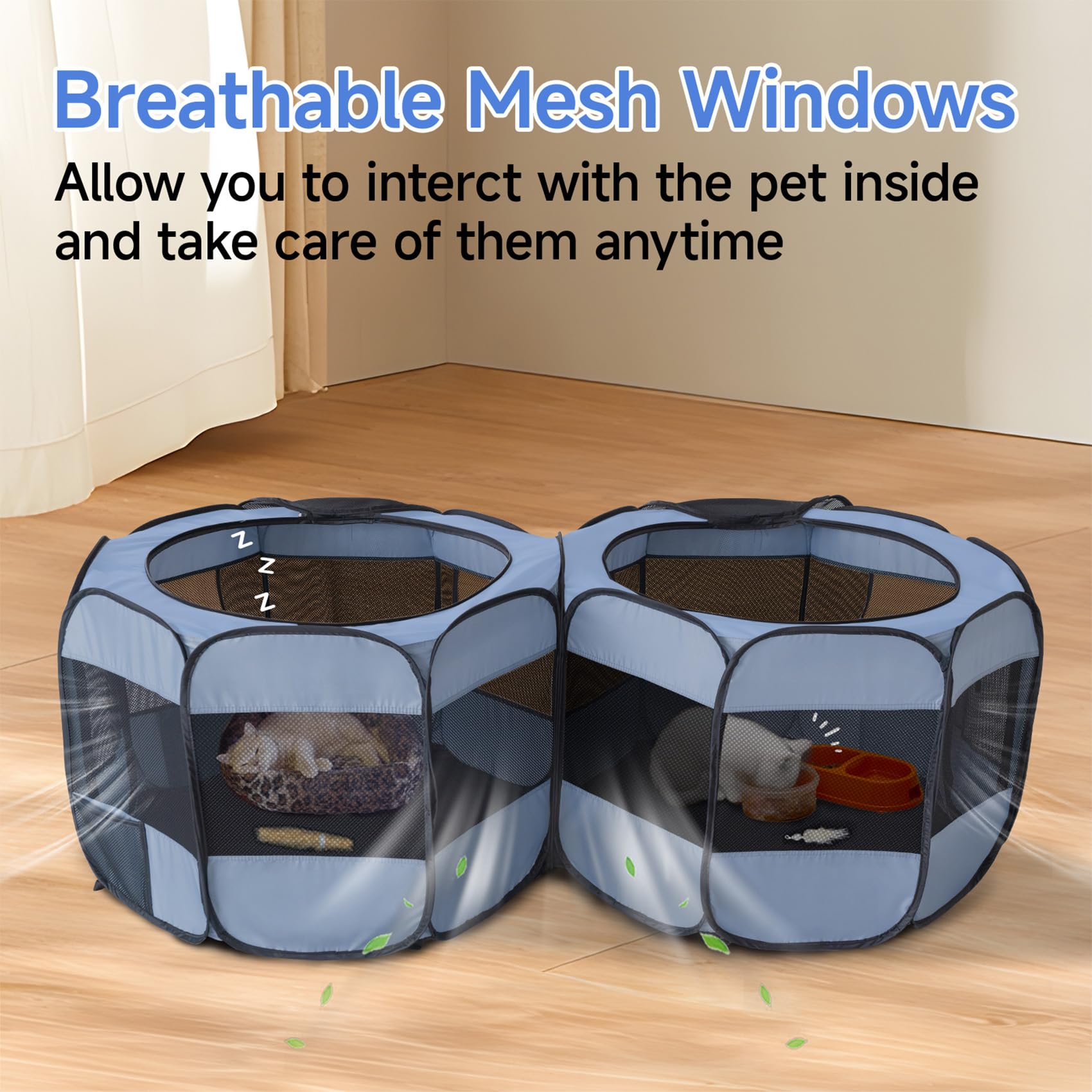 EighteenTek 2-in-1 XLarge Playpen has mesh windows for safe ventilation.