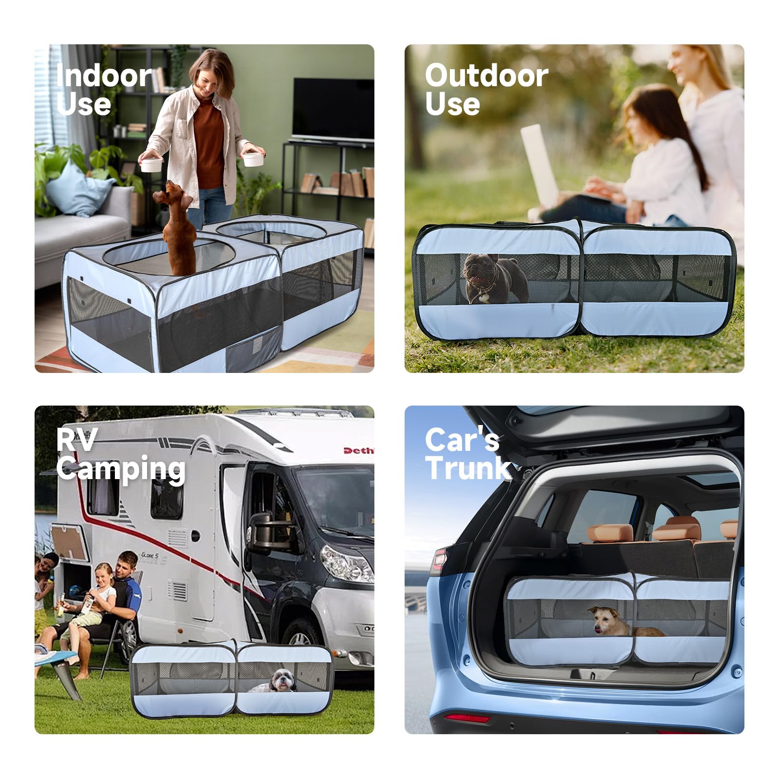EighteenTek indoor-outdoor pet pen with dual doors for easy access and airflow.