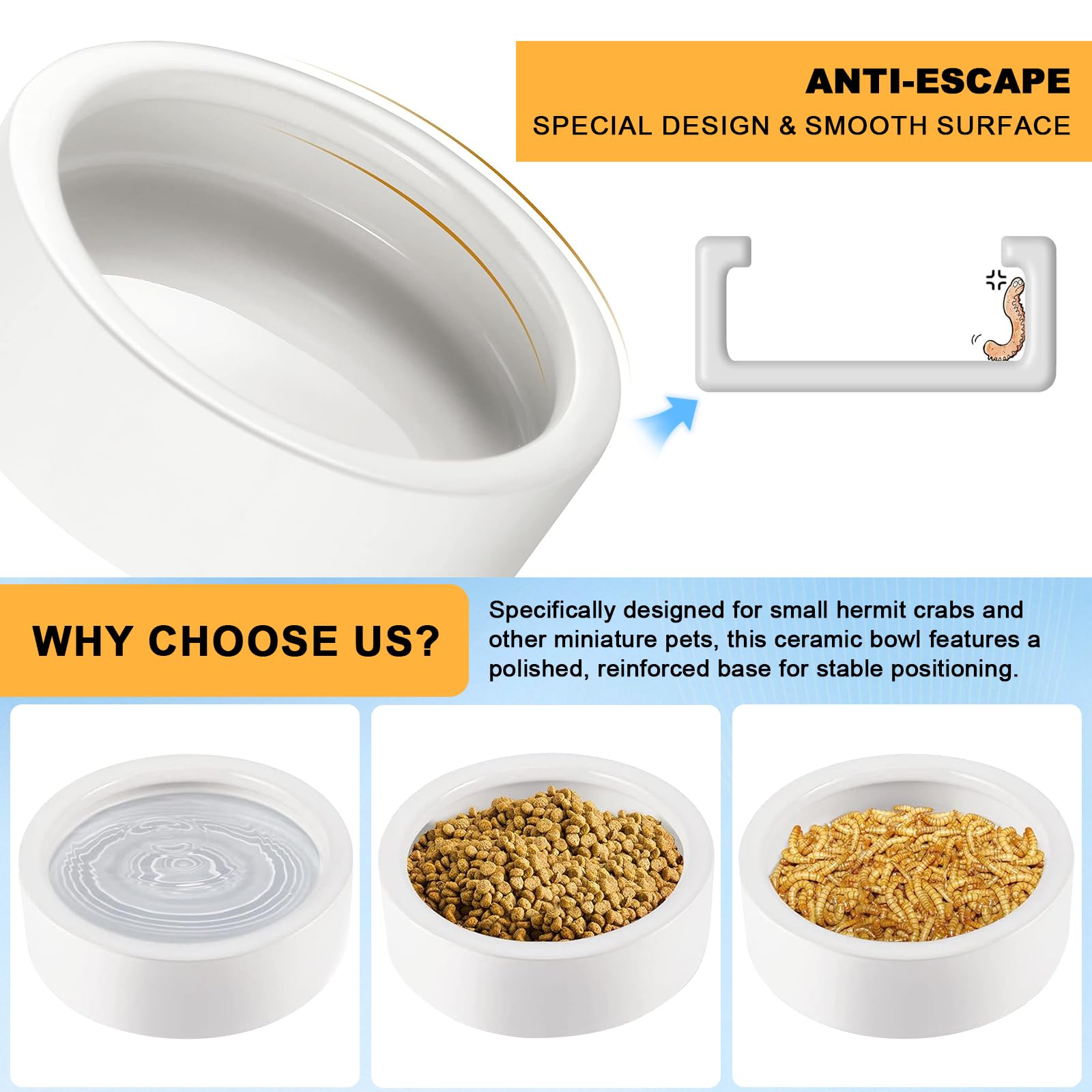 Eiito reptile food bowl anti-turning design keeps the dish steady during feeding.