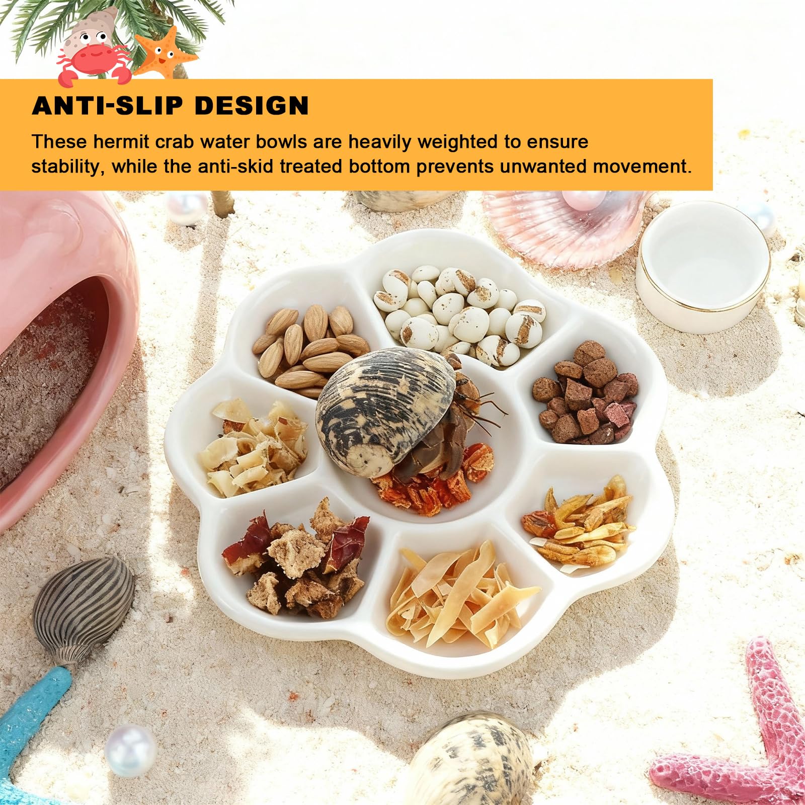 Eiito reptile food bowl includes small brush for quick cleanups after meals.