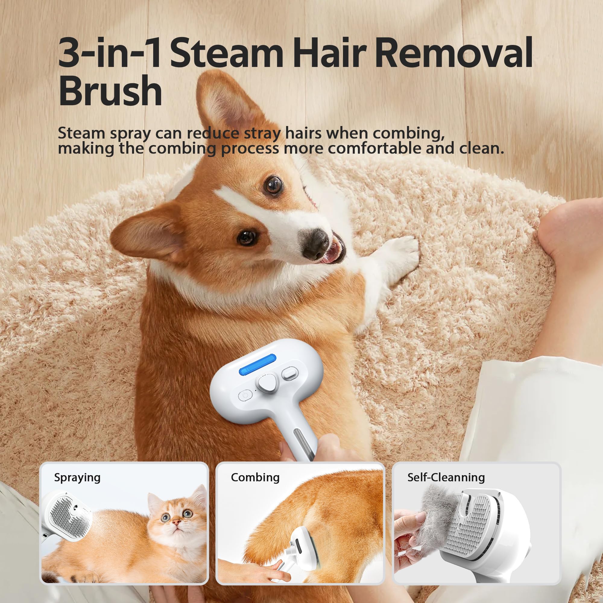 Eilimy Pet Grooming Brush with included hair smoothing comb preps long fur