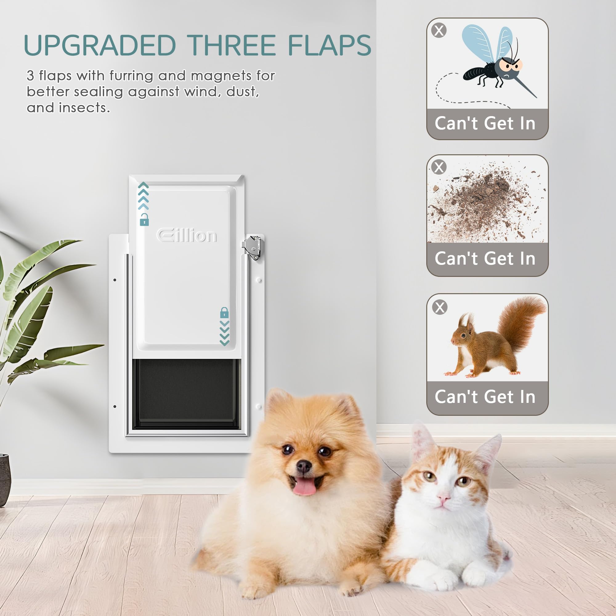 Eillion 3-flap insulated pet door reducing drafts and increasing comfort
