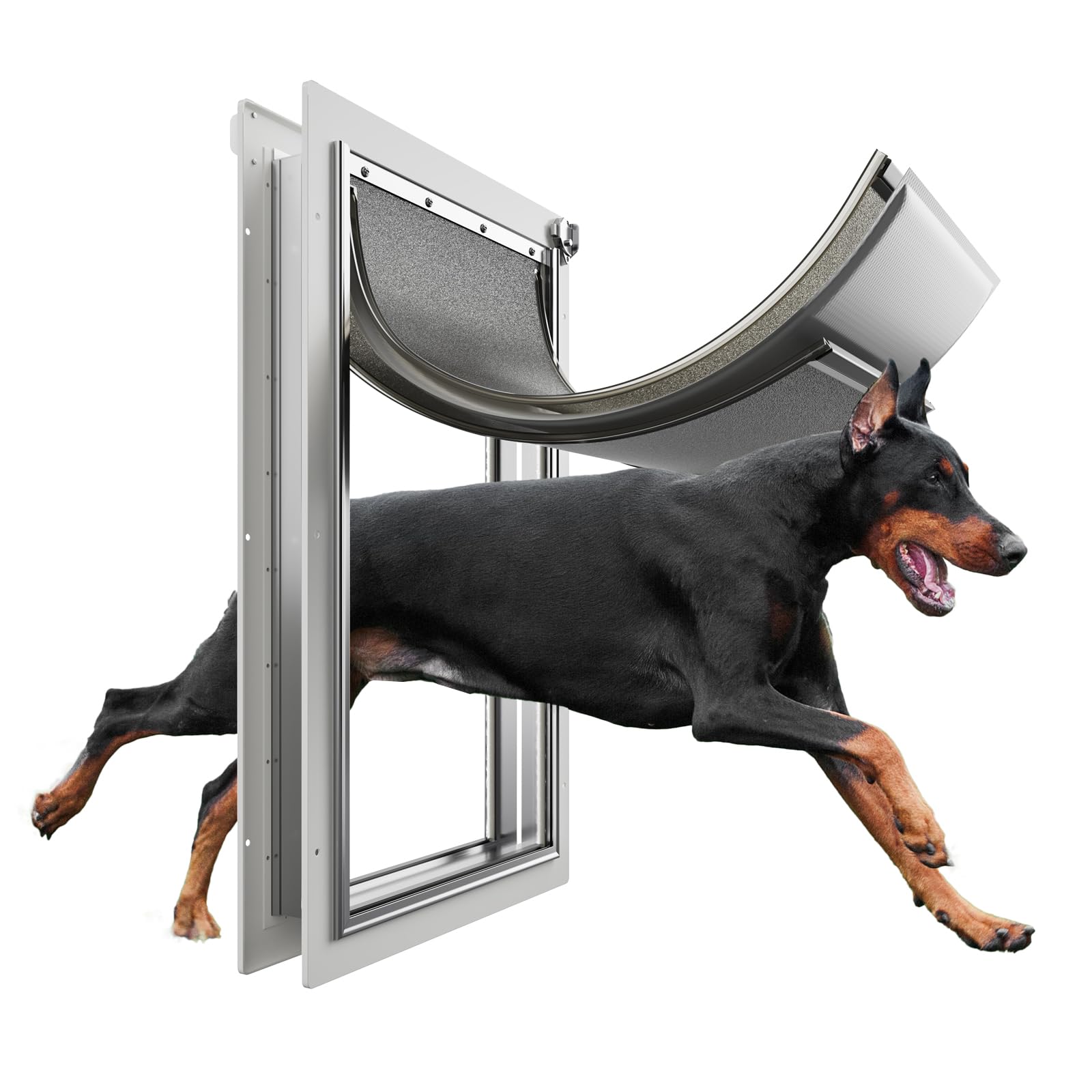 Eillion extra-large dog door front view offers easy pet access with sturdy aluminum frame.
