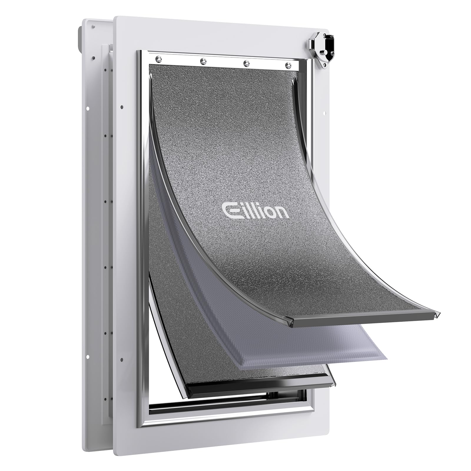 Eillion large dog door with aluminum frame shows sturdy construction for exterior access and easy installation.