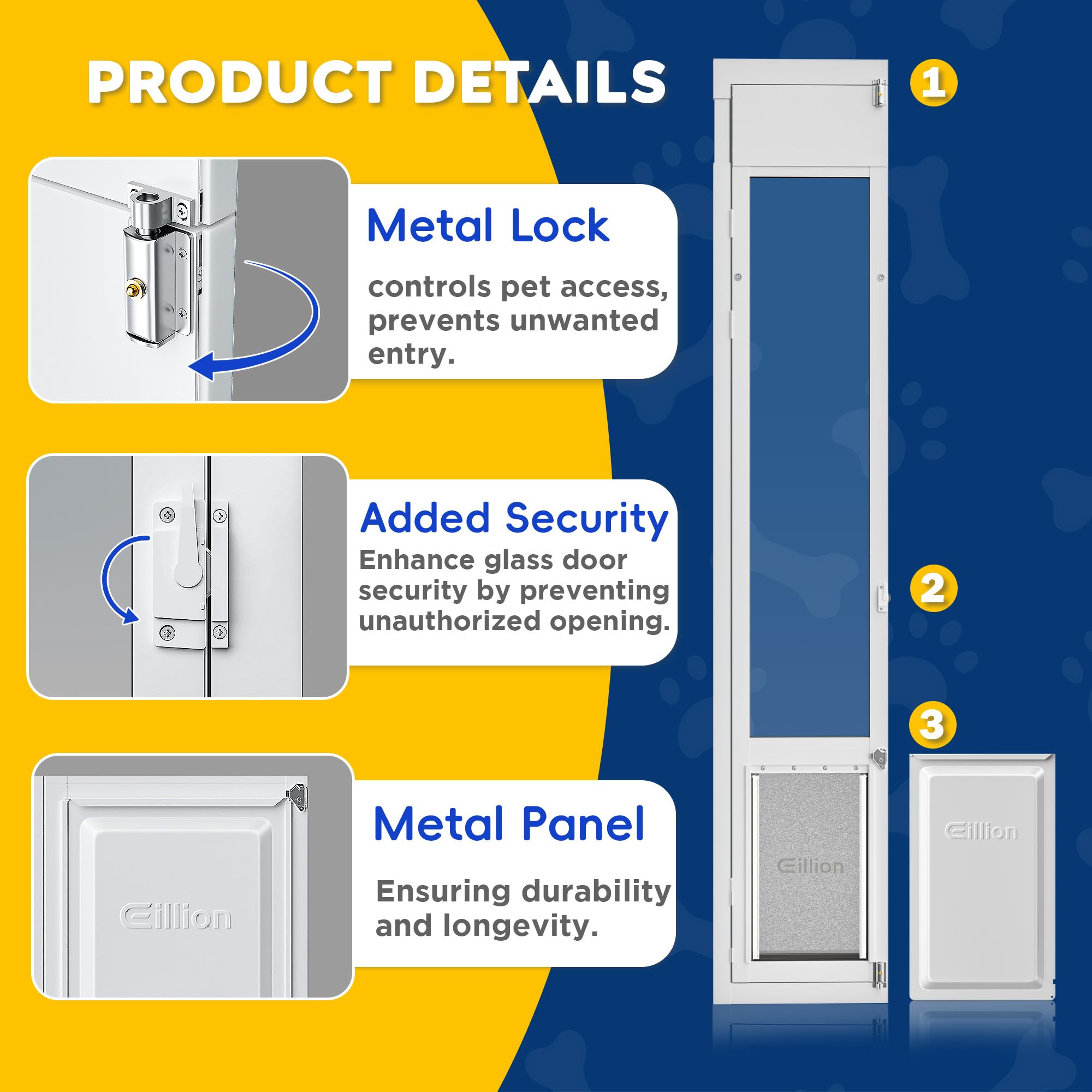 Eillion large dog door security-lock demonstrates built-in safety lock for controlled access