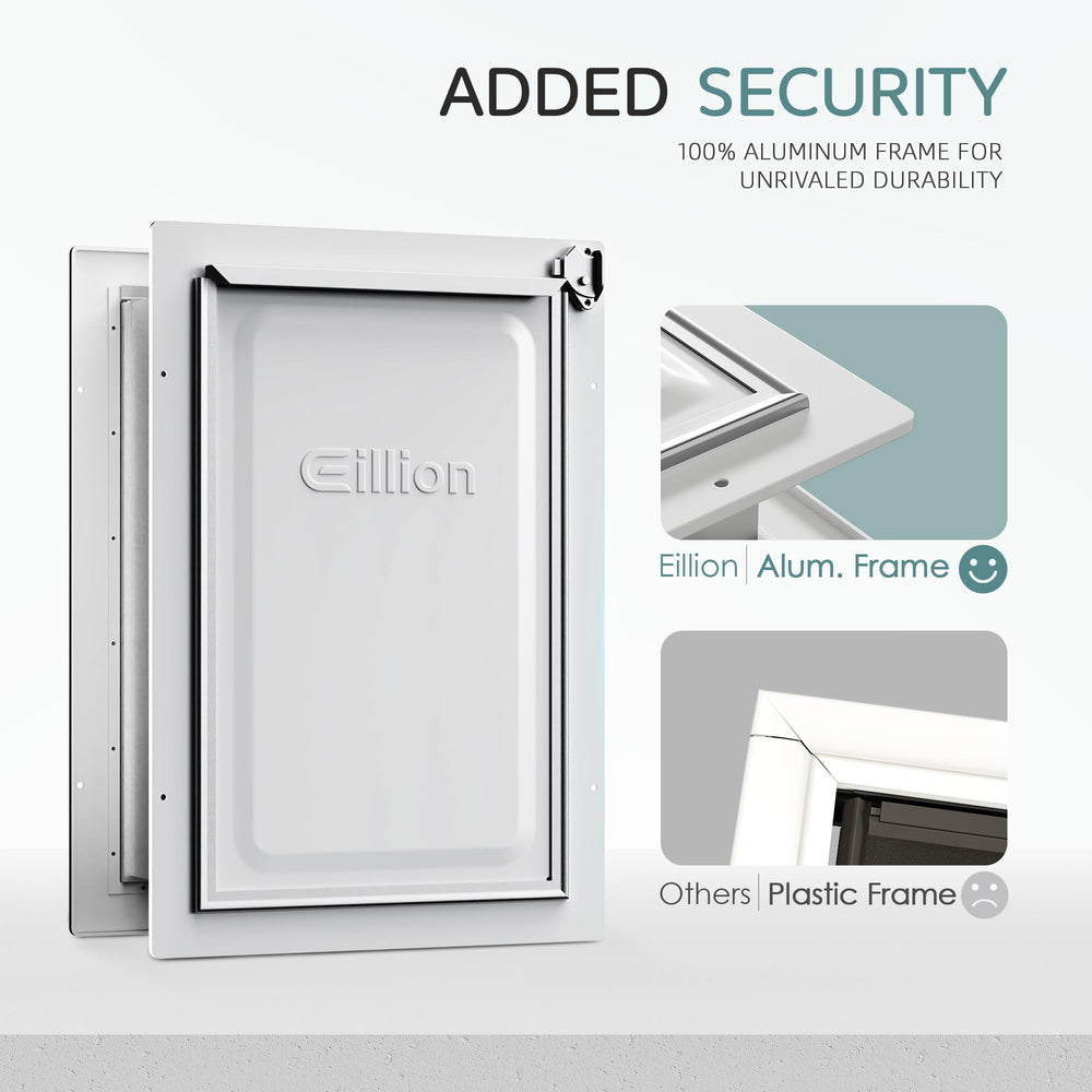 Eillion large dog door wall with telescoping tunnel adapts to thick walls for flexibility.