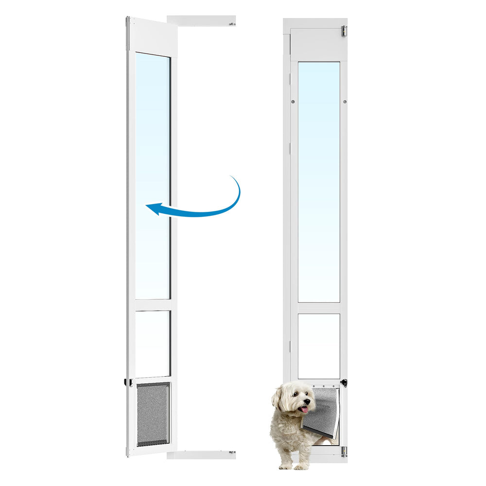 Eillion medium dog door sliding left inward opening for space-saving access.