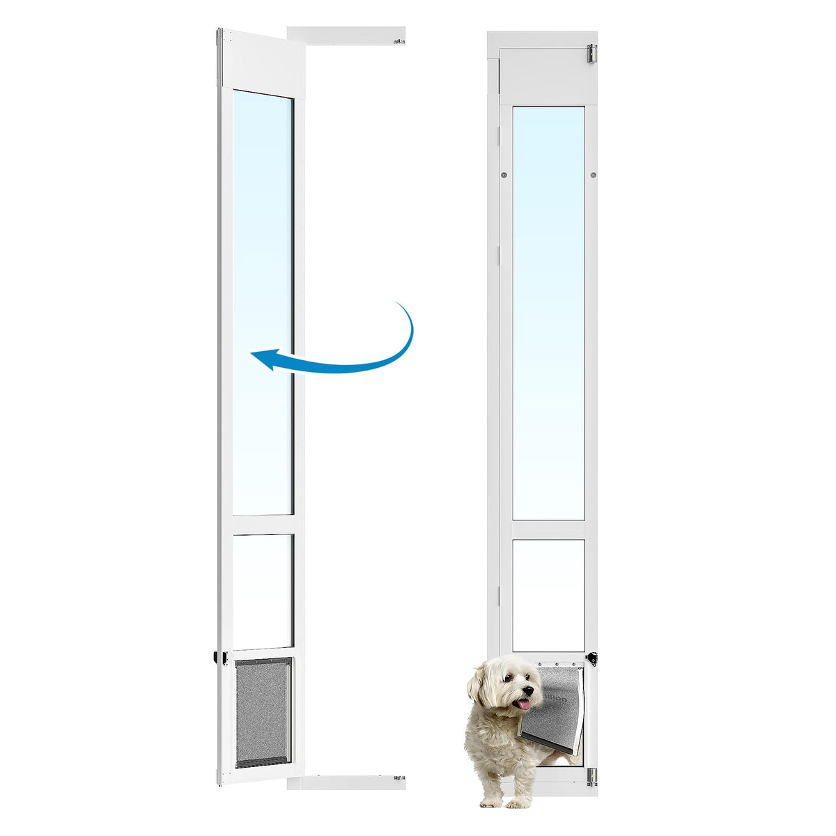 Eillion medium dog door sliding left inward opening for space-saving access.
