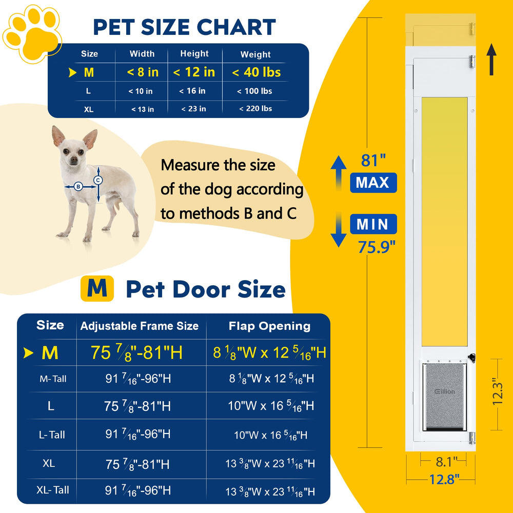 Eillion medium dog door sliding right outward opening for outdoor access control.