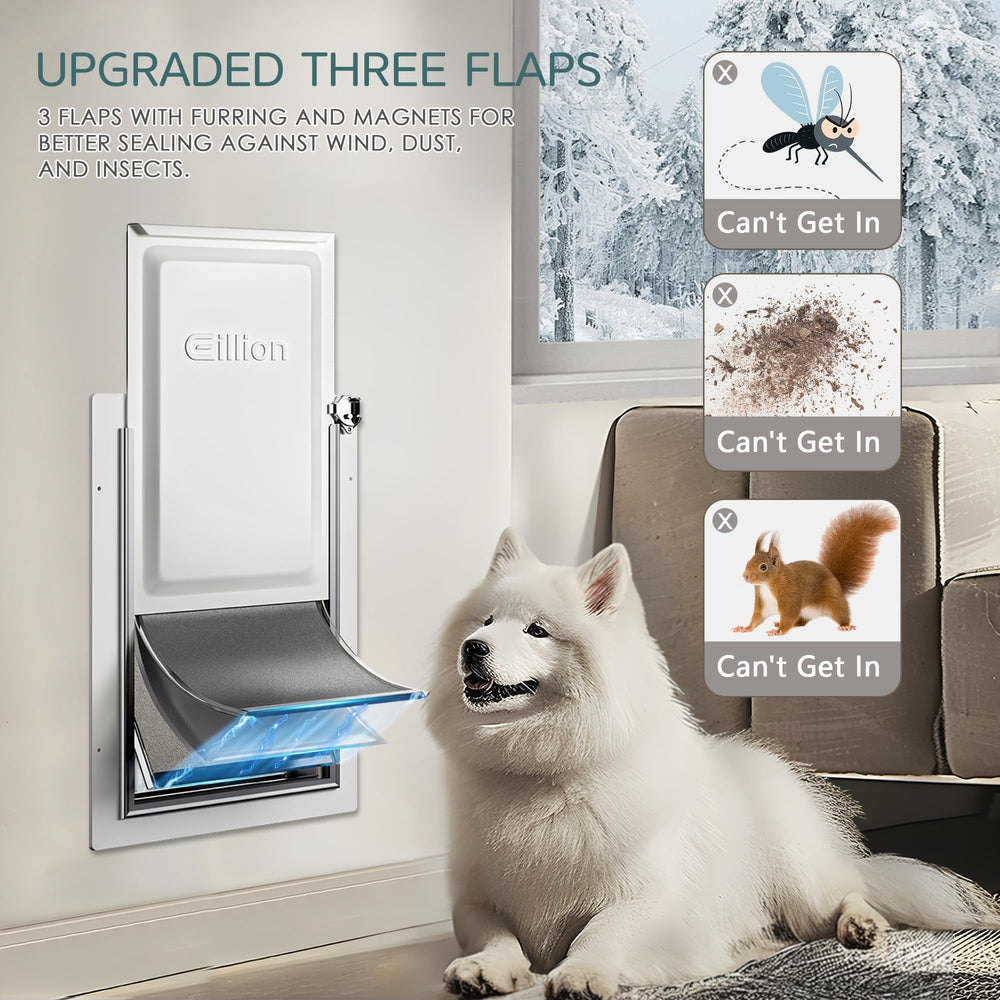 Eillion metal closing panel provides secure weather protection when the door is closed.