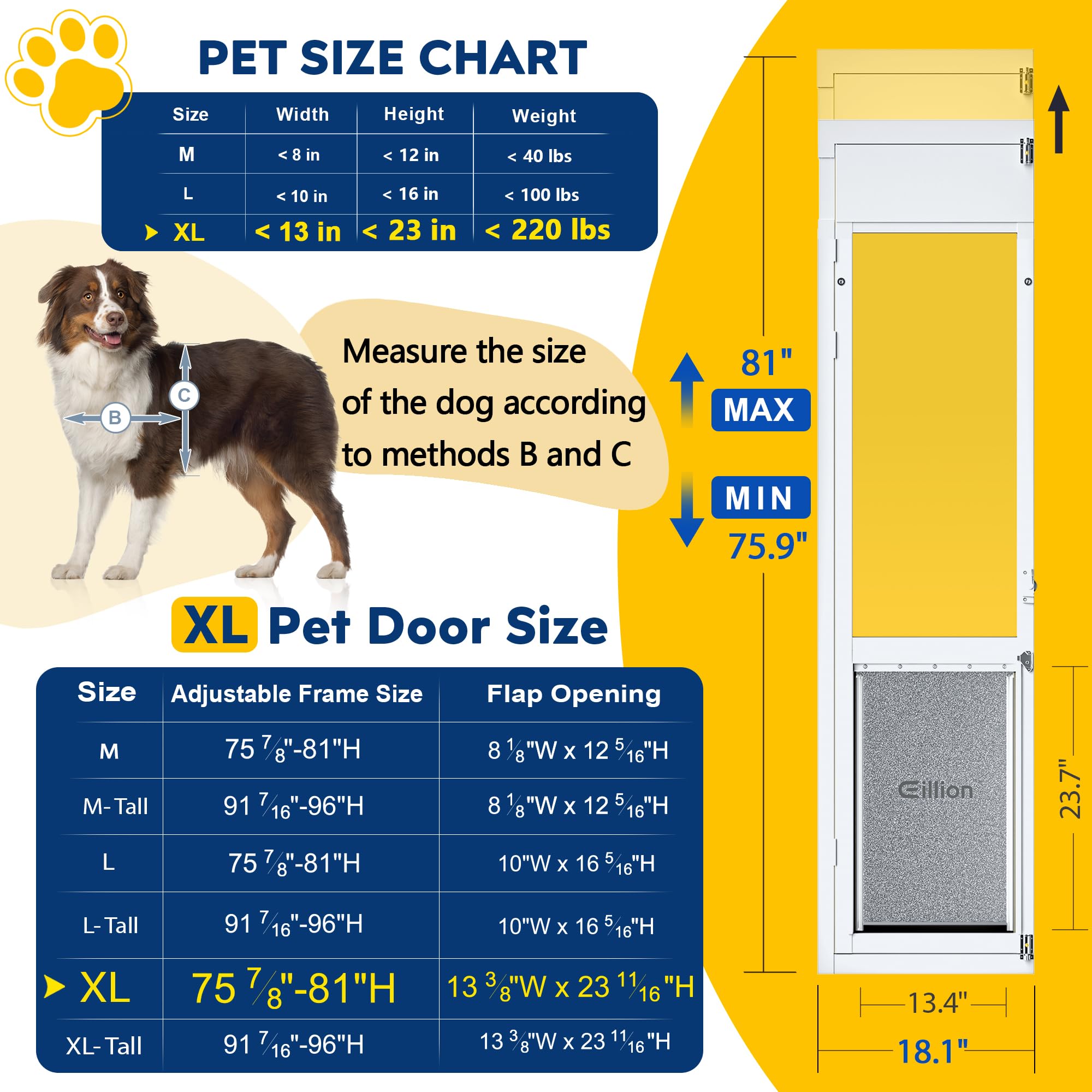 Eillion XLarge dog door right-side opening showing outward passage with secure control