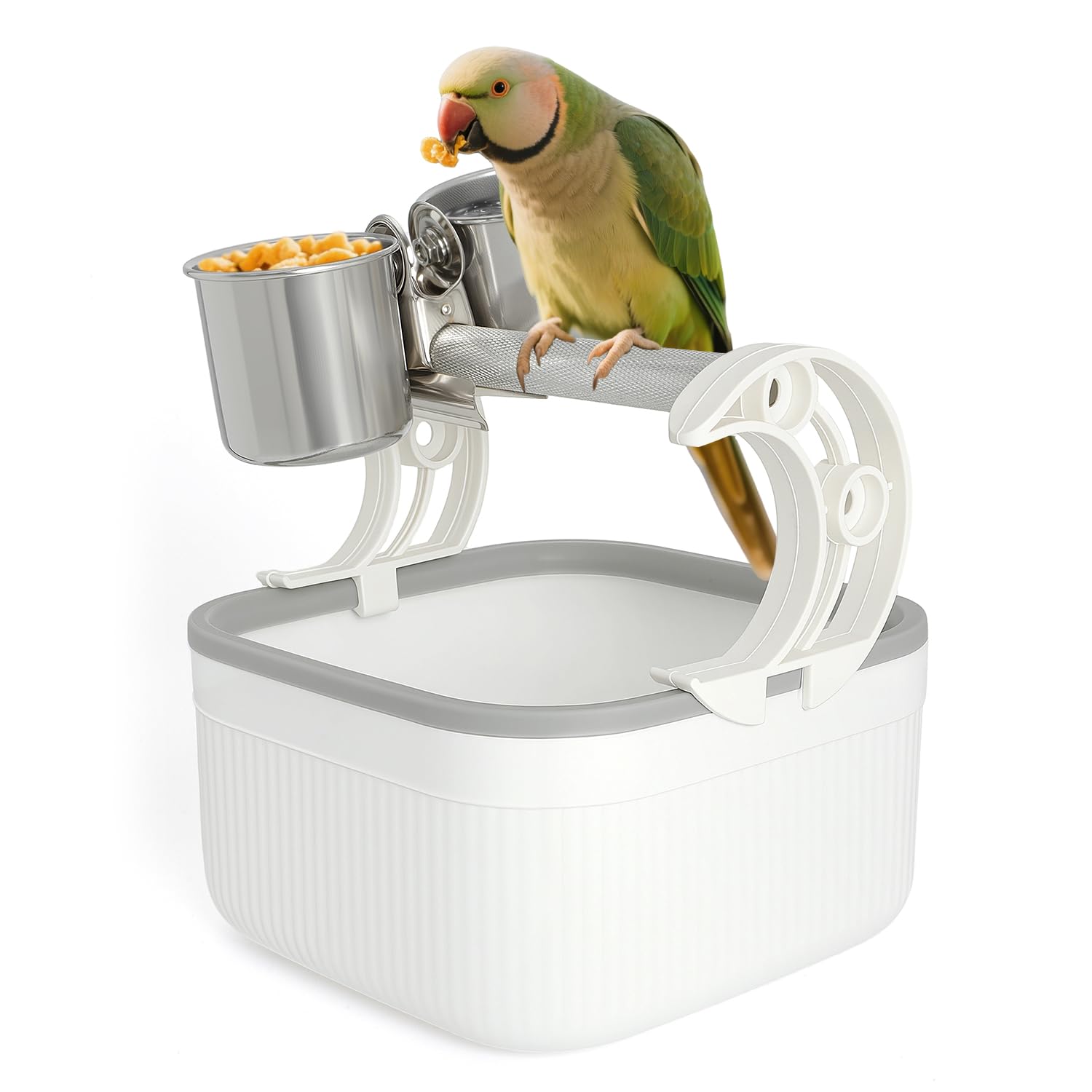 EIODEAR bird desktop training stand with double bowls enables feeding and training sessions
