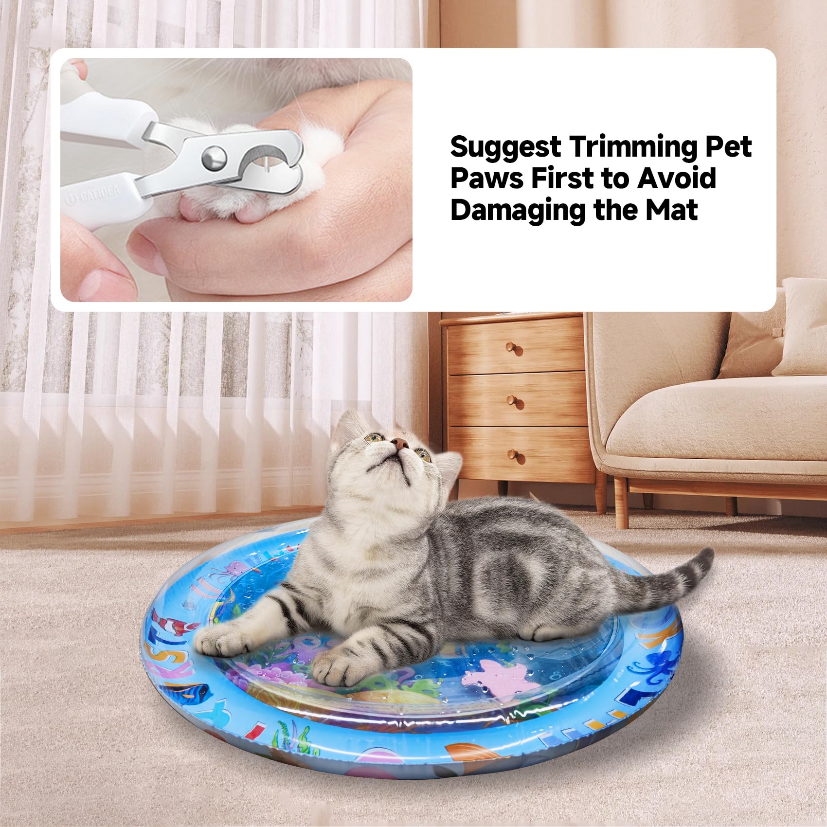 eirix Cat Water Mat comes with nail clippers for quick trims