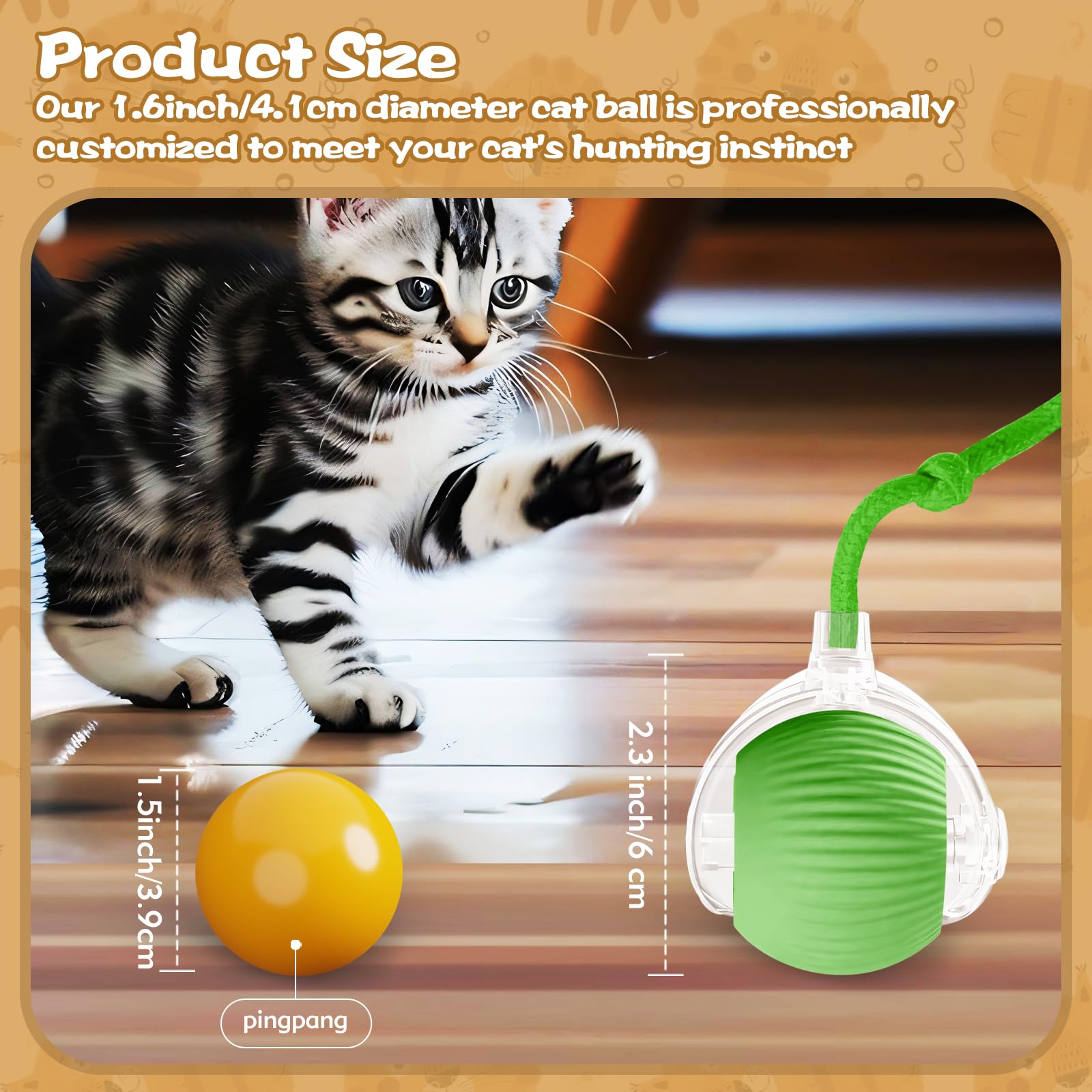 Eiruseed interactive cat ball green automatic-standby saves energy during quiet times.