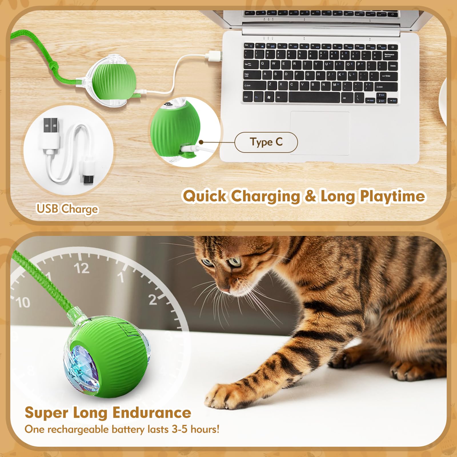 Eiruseed interactive cat ball green durable material supports safe, long-lasting play.