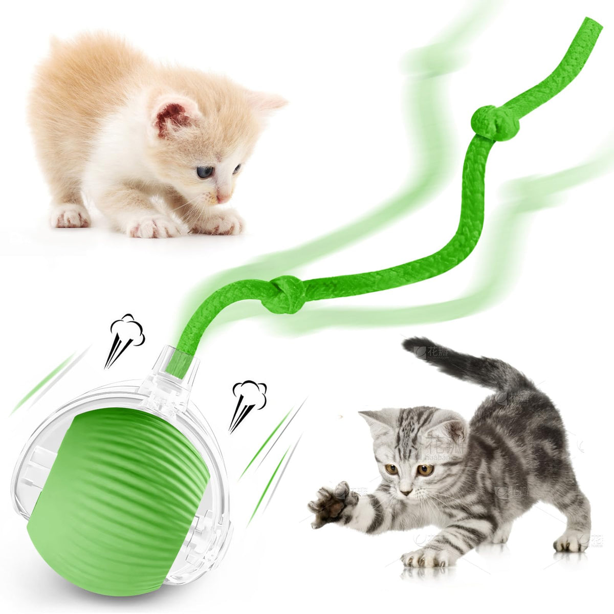 Eiruseed interactive cat ball green front-view shows engaging indoor play.