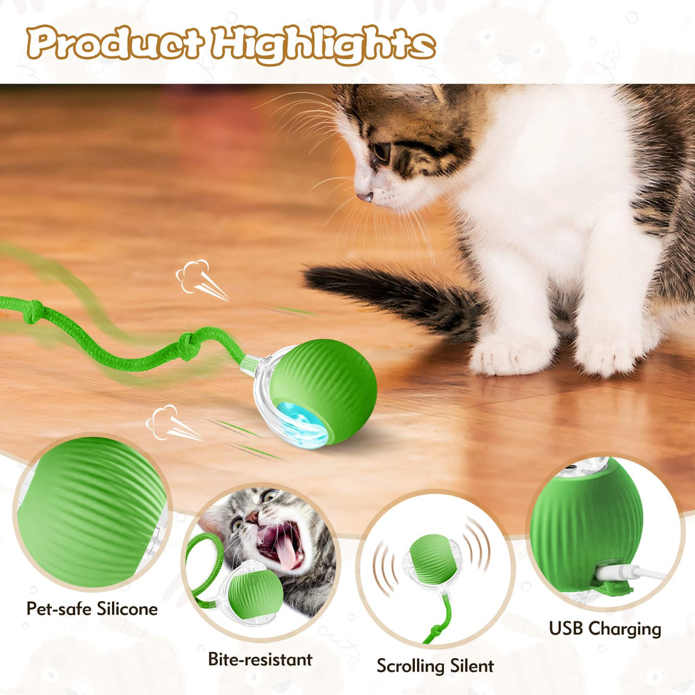 Eiruseed interactive cat ball green quick-charge design keeps cats active.