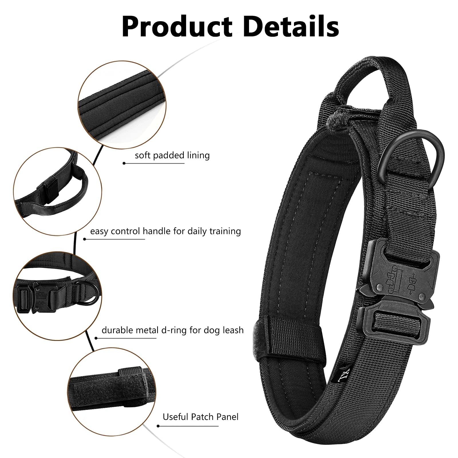 Eitchen Tactical leash handle at end enables safe walking and jogging