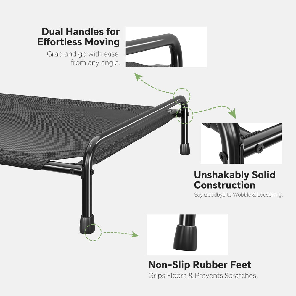 Ekisemio elevated dog bed teslin fabric closeup shows durable, waterproof surface