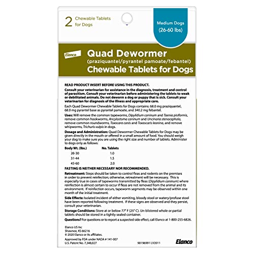 Elanco Quad Dewormer beef chews close-up, designed for quick, tasty at-home dosing.