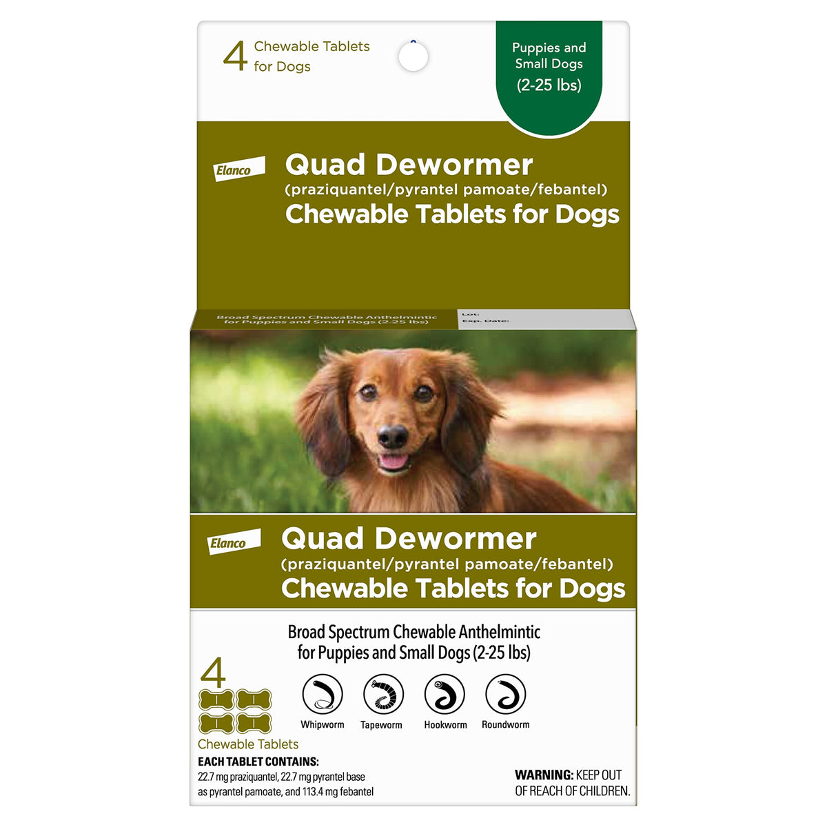Elanco Quad Dewormer small-dog tablets for easy administration