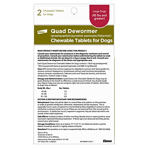 Elanco Quad Dewormer beef-flavor tablets close-up highlights easy administration