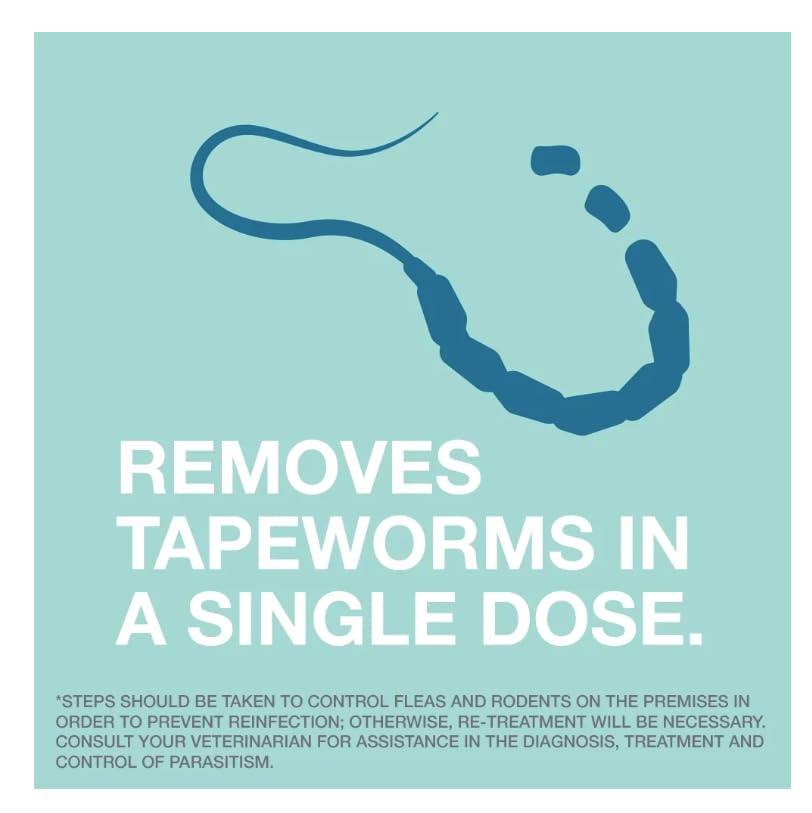 Elanco Tapeworm Dewormer bottle on a countertop ready for home treatment.