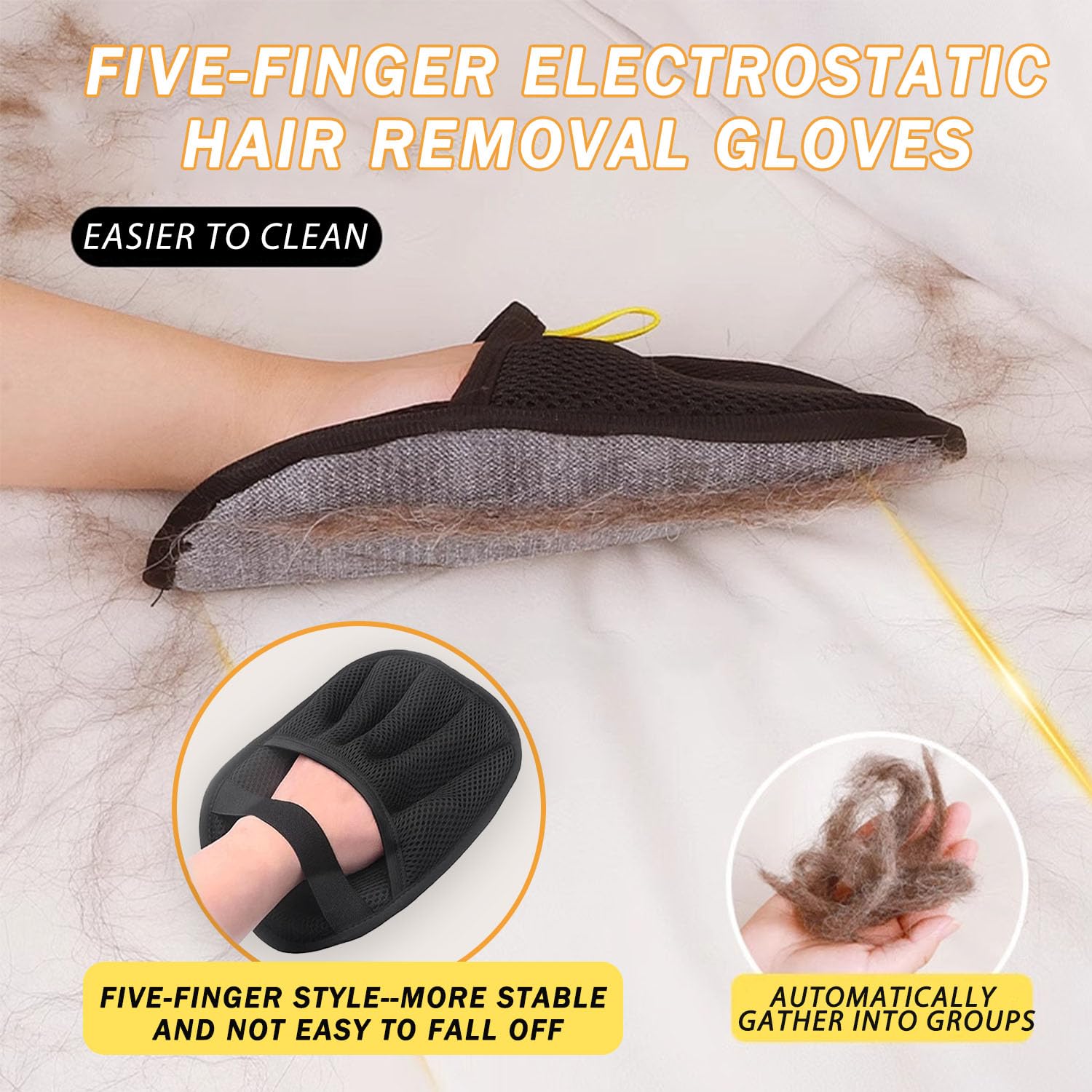 2PCS Pet Hair Removal Glove close up shows elastic wrist strap for secure use.