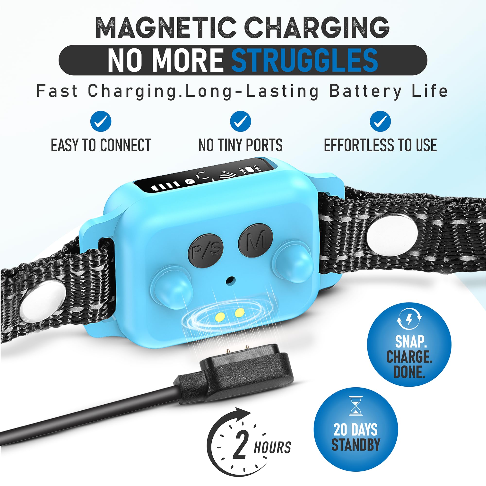 ELECANE bark collar charging with magnetic port—easy, quick, and convenient recharging.